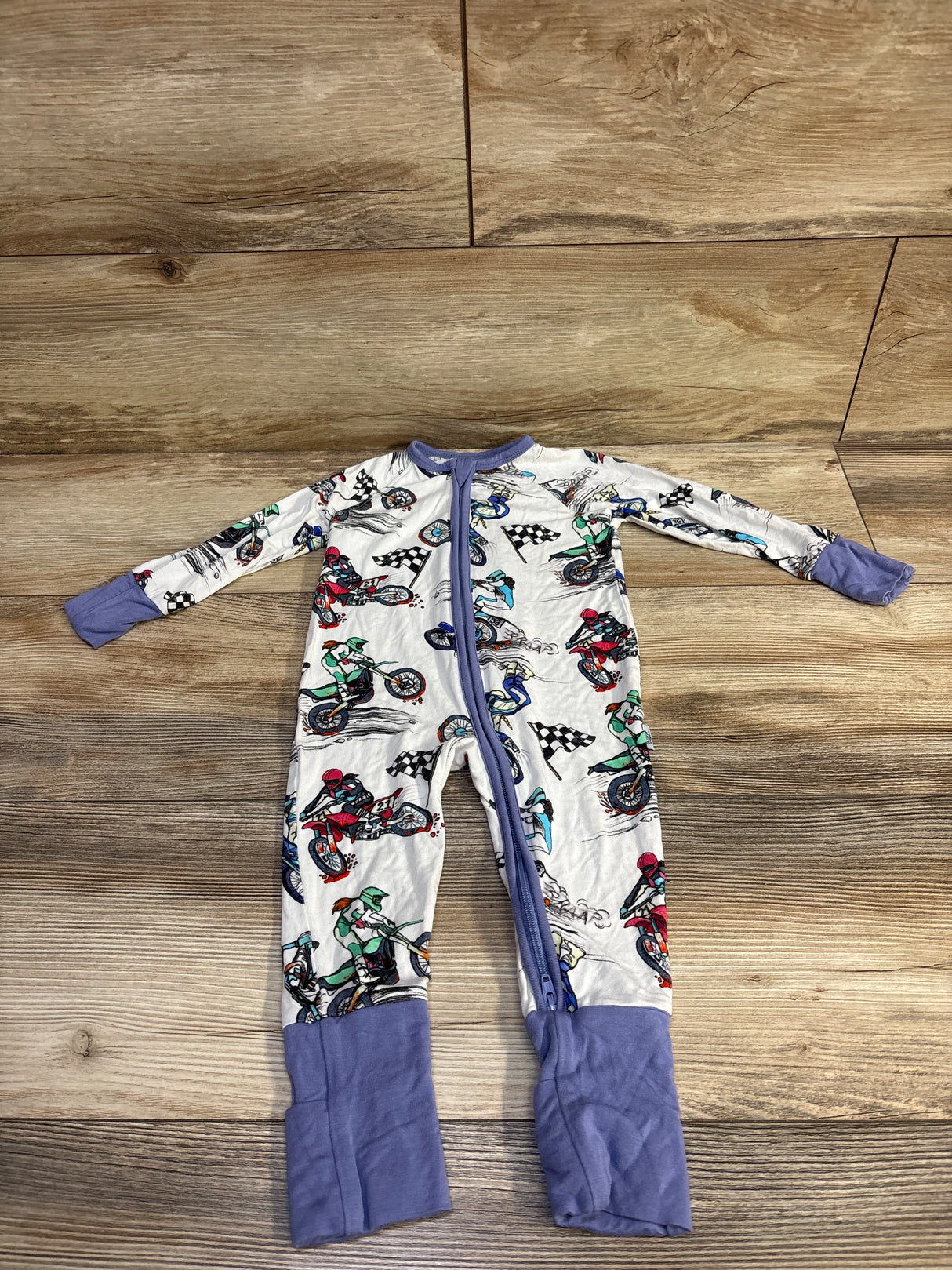 Fletch Bamboo Motorcycle Race Convertible Footie White sz 6-12m