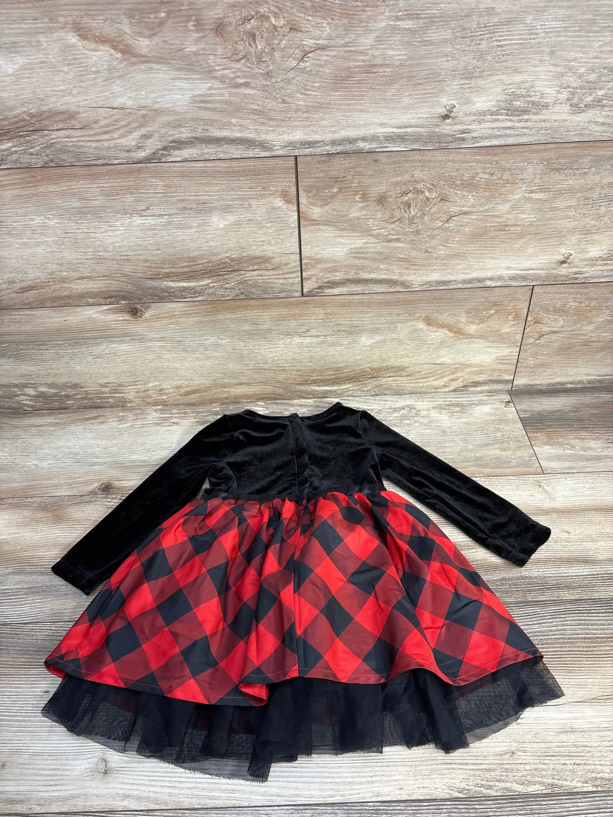 Cat & Jack Velvet Long Sleeve Tulle Dress Buffalo Plaid Black sz 2T