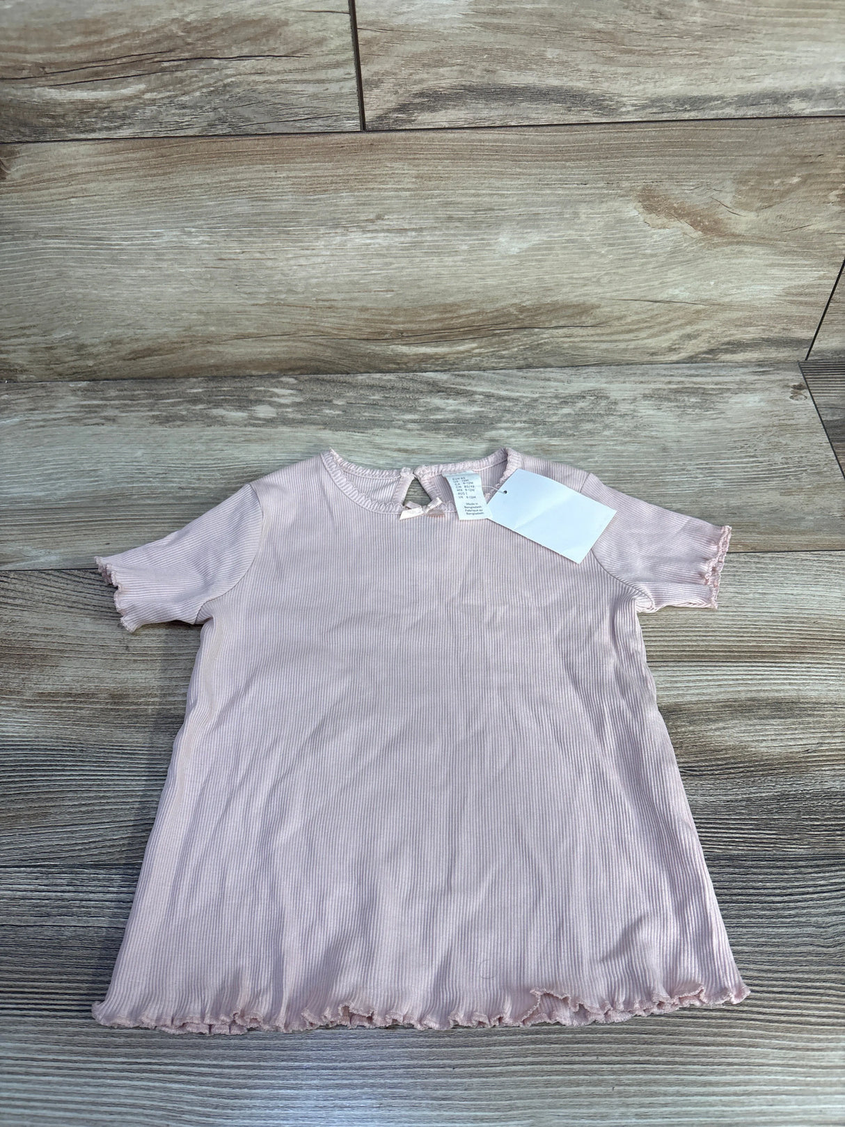 NEW H&M Ribbed Lettuce Trim Shirt Pink sz 12m