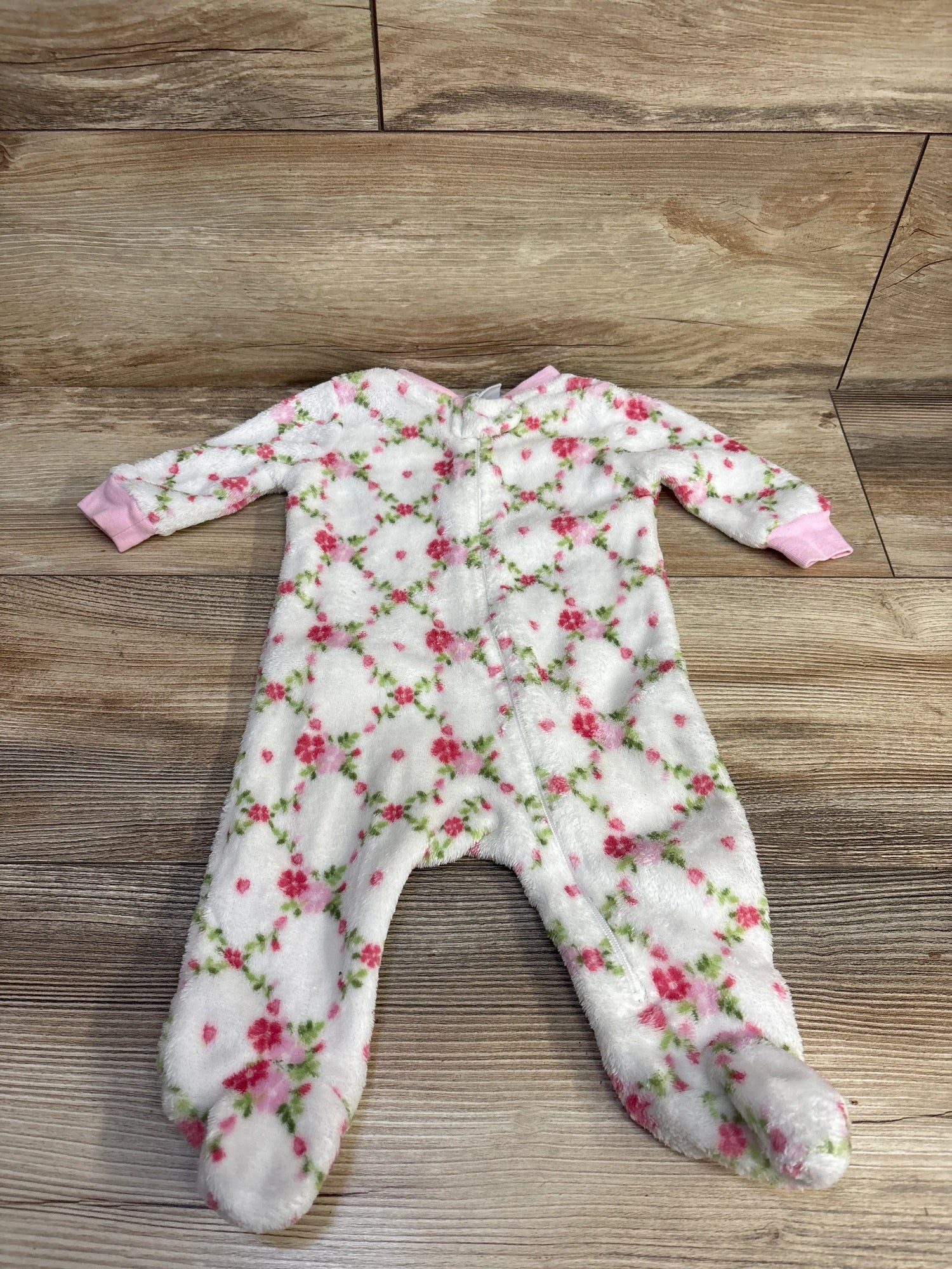 Precious  Baby Plush Floral Sleeper White sz 3m