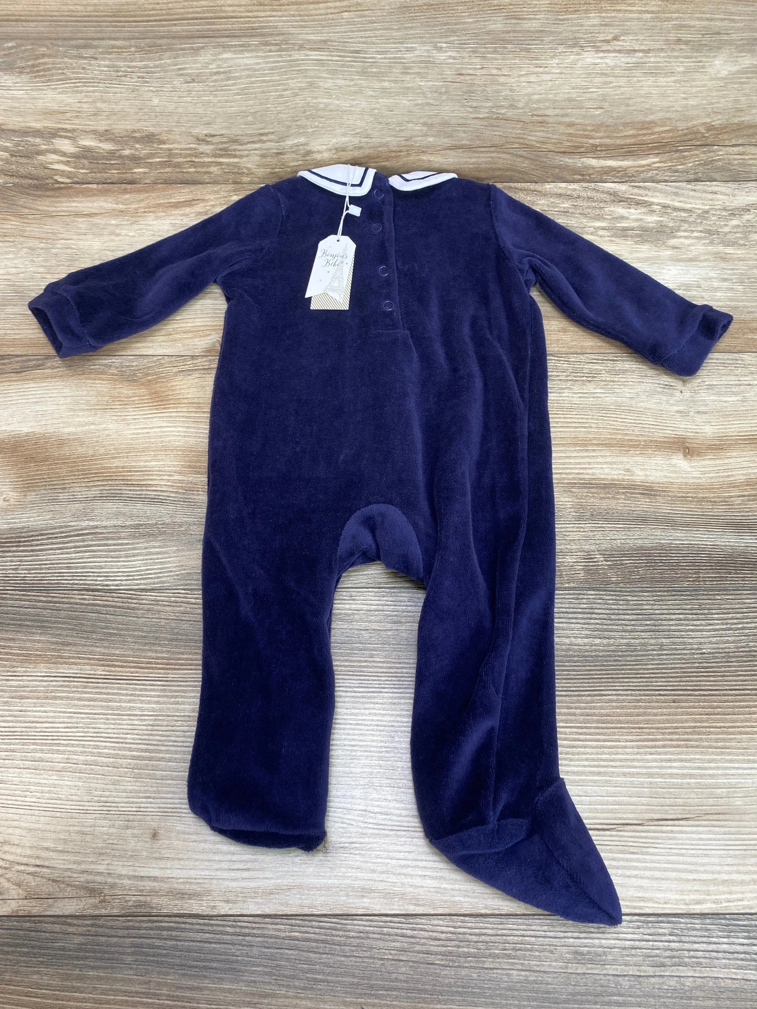 New Bonjour Bebe Navy Velour Embroidered Footie sz 3-6m - Me n Mommy To Be