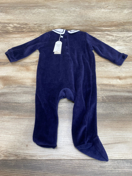 New Bonjour Bebe Navy Velour Embroidered Footie sz 3-6m - Me n Mommy To Be
