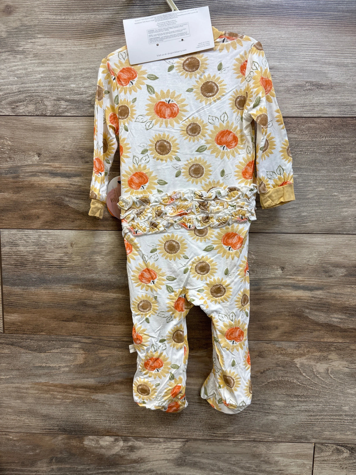 NEW Milkberry 2pc Bamboo Pumpkin Ruffle Footie & Headband Set White sz 6-9m