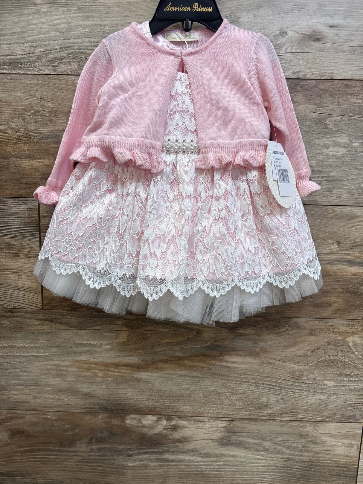NEW American Princess 2pc Lace Dress & Cardigan Set Pink sz 12m