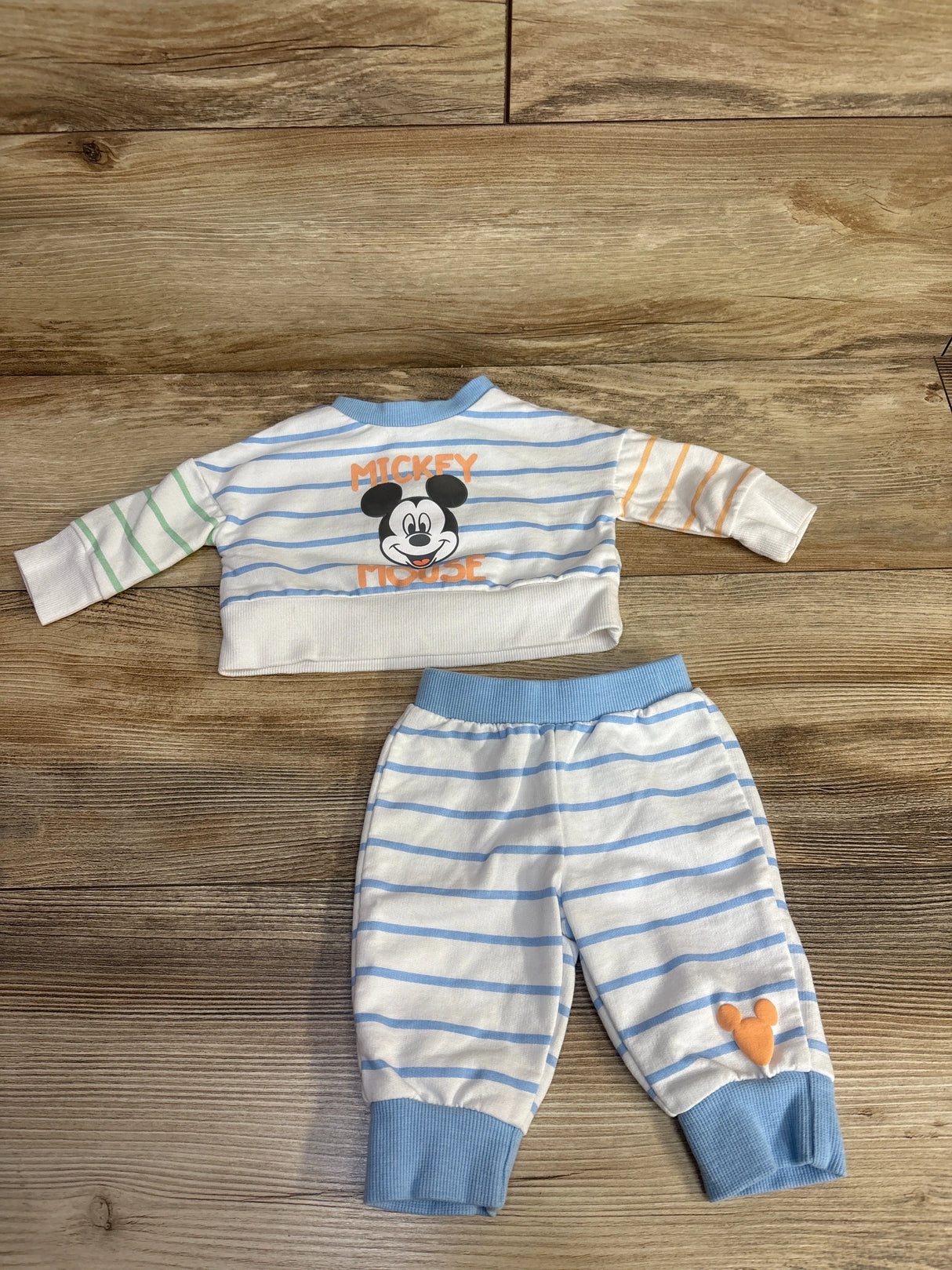 Disney Baby Striped Mickey Mouse Pull Over Sweater & Jogger Set White sz Newborn
