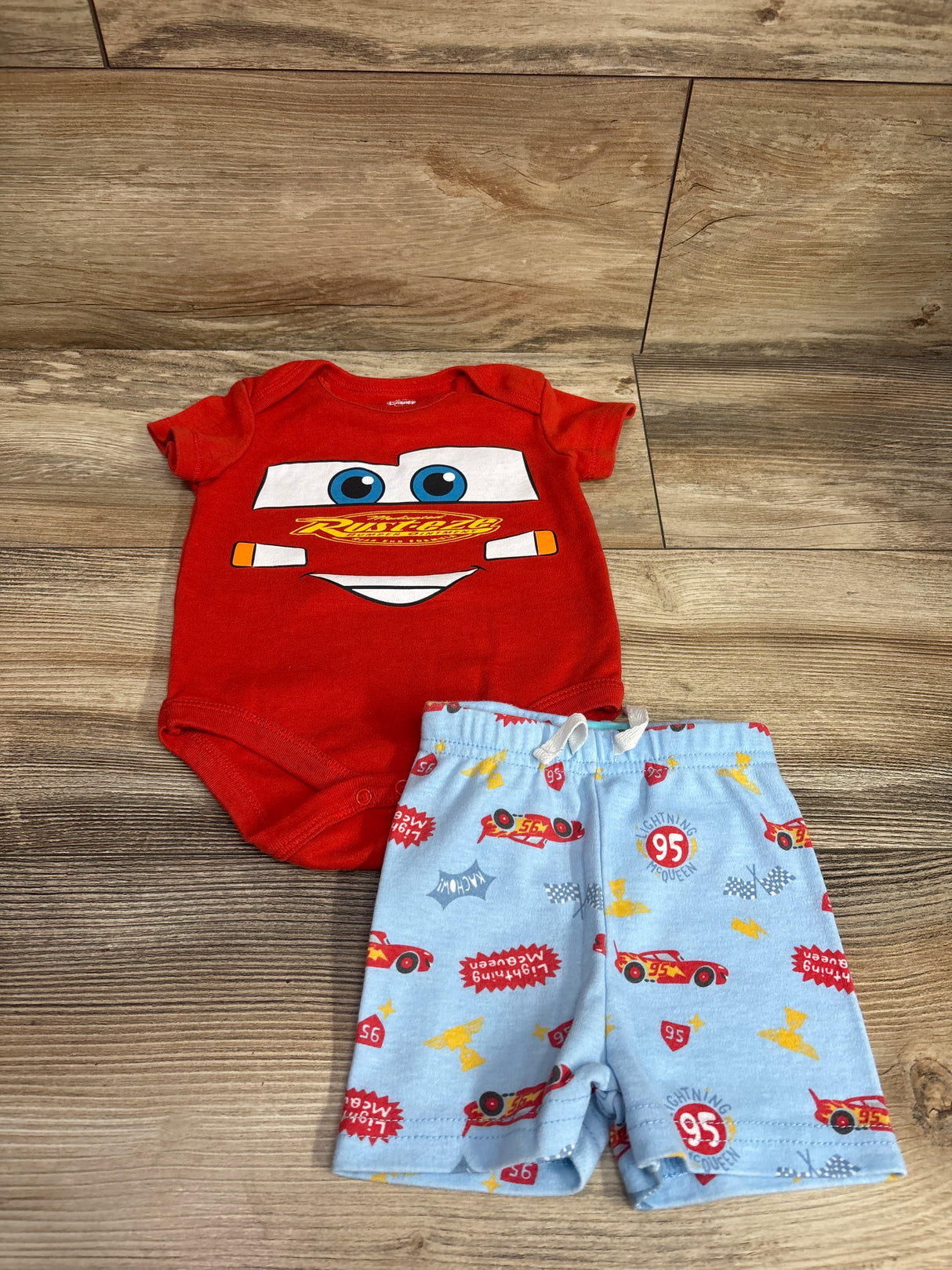 Disney Baby 2pc Cars Bodysuit & Shorts Set Red sz 3/6m