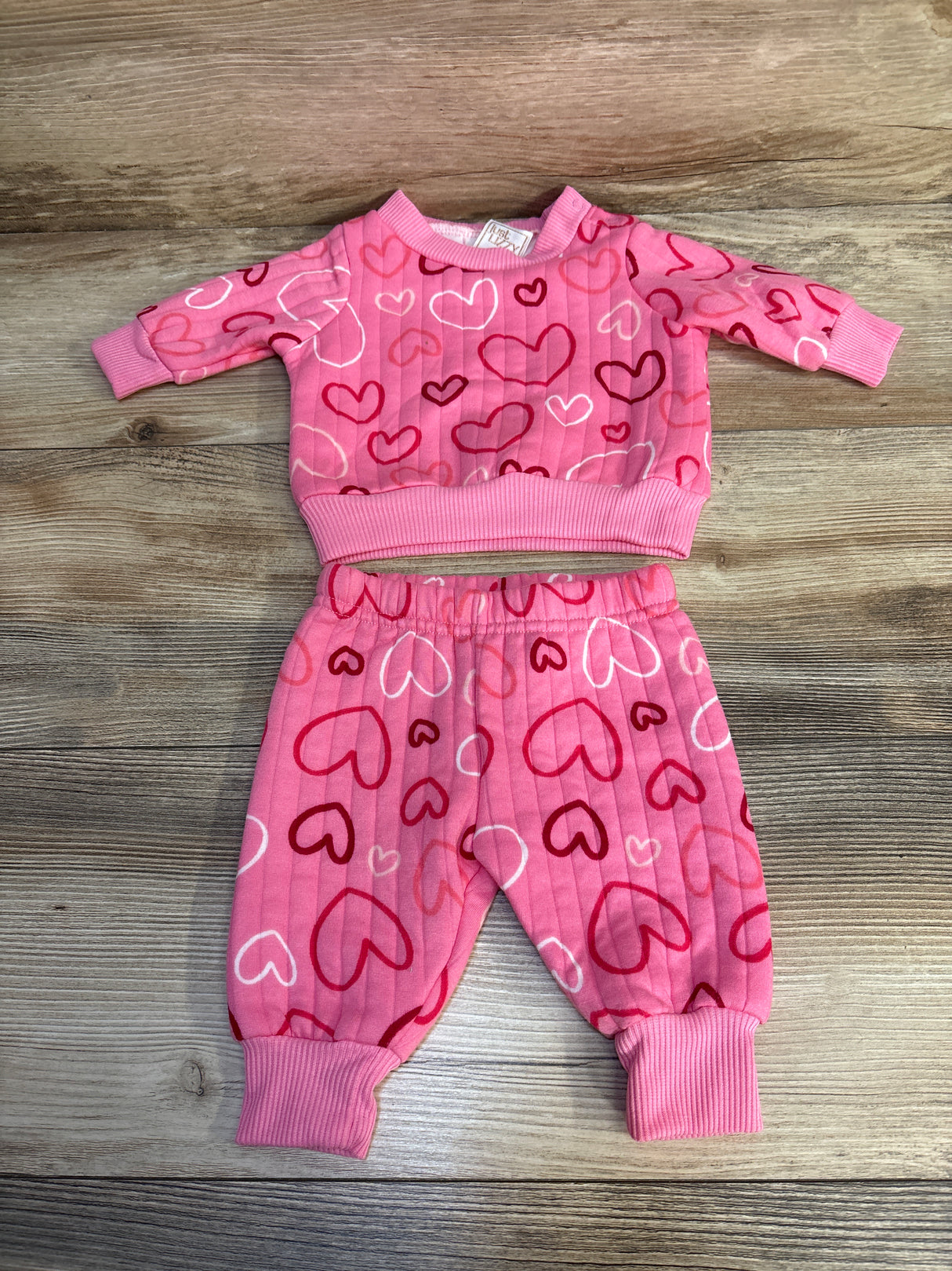 Just Lizzy Ribbed 2pc Heart Print Sweatshirt Pink sz 0-3m