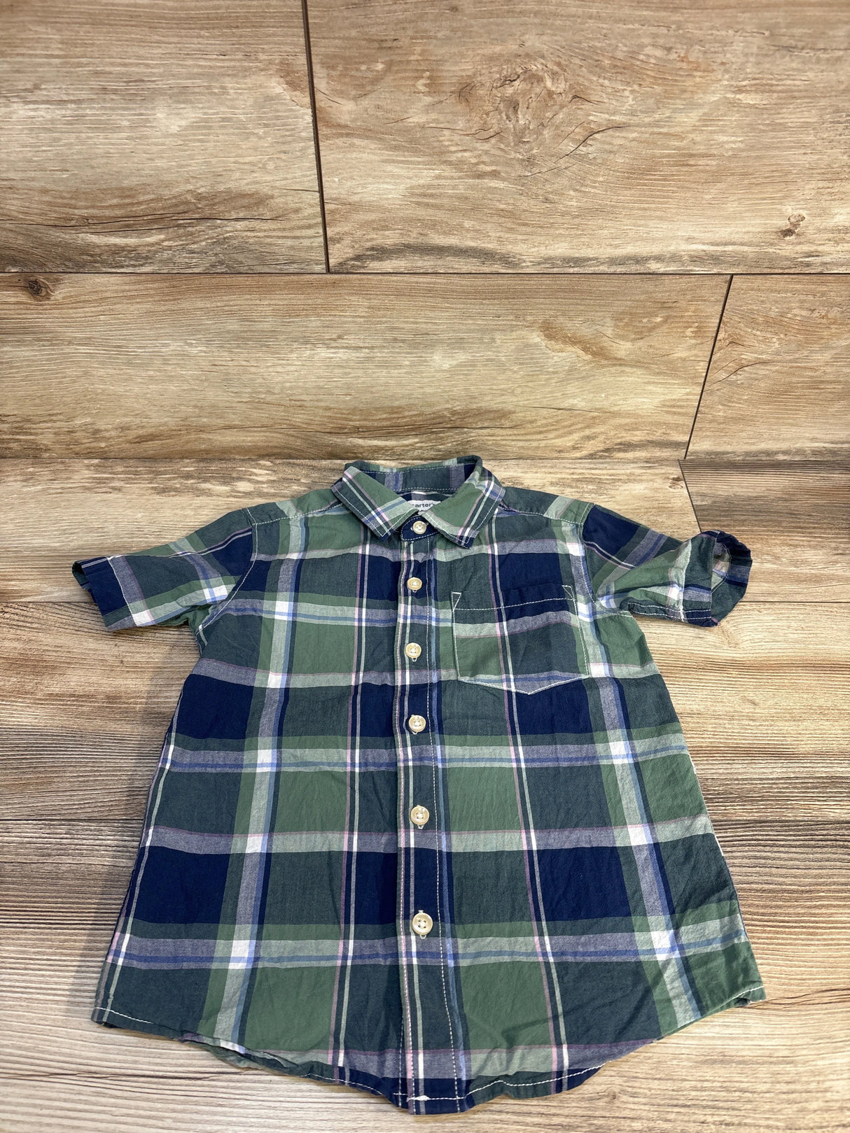 Carter's Plaid Button Up Shirt Green sz 5T