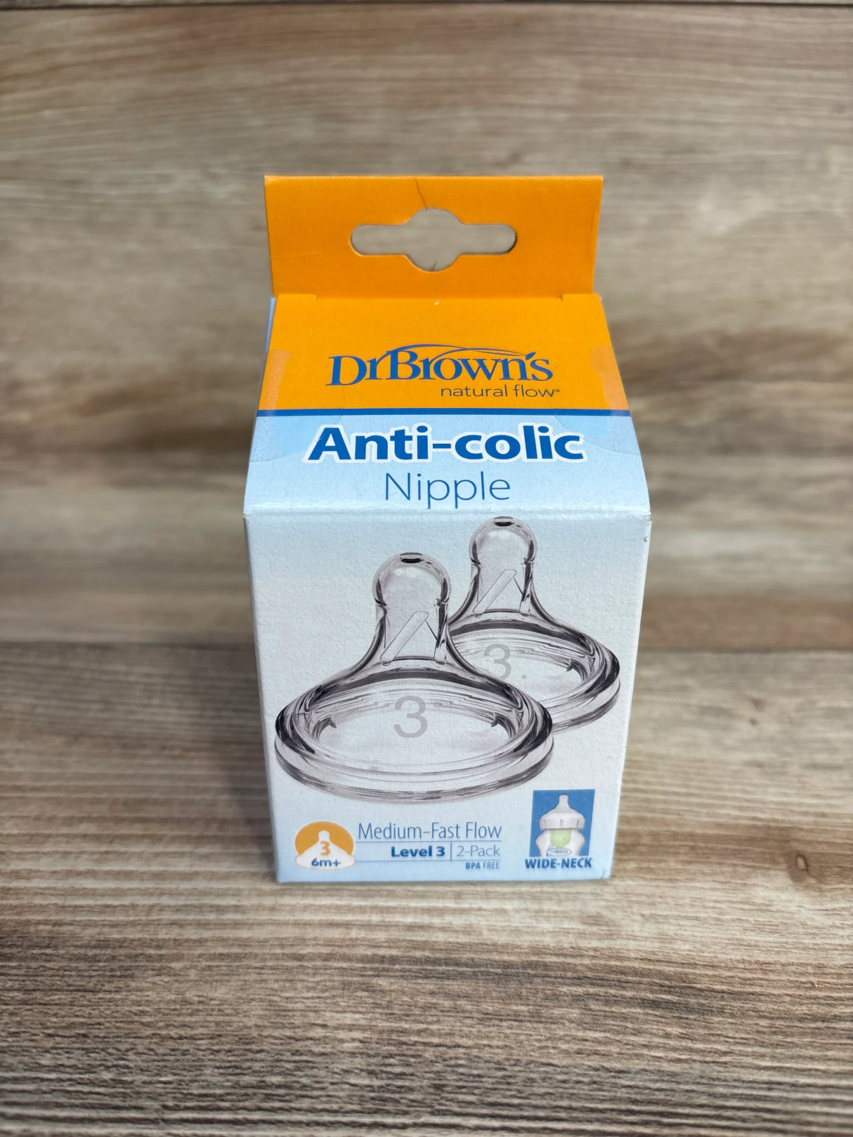Dr. Brown's Anti-colic nipple medium-fast flow, level 3, 6 months+, 2-pack, wide-neck baby bottle nipples