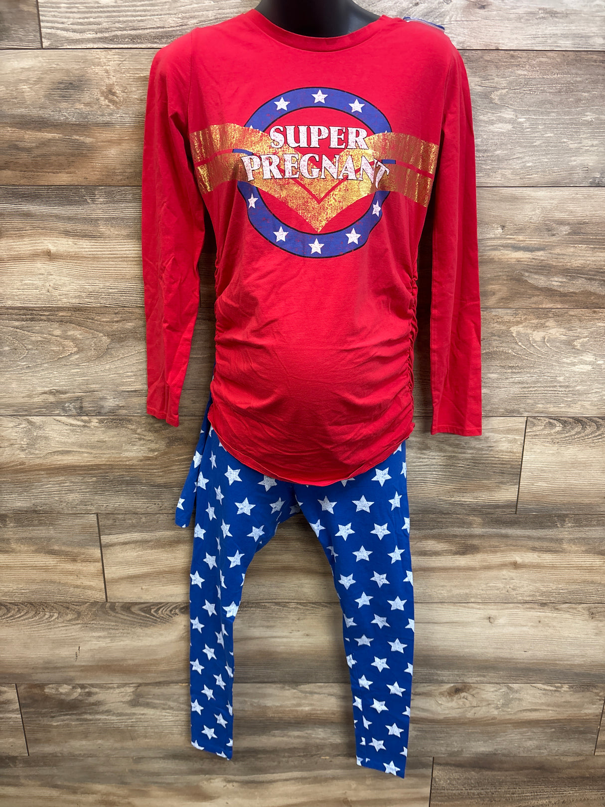 Motherhood Maternity 3pc Super Pregnant Superhero Costume Set Red sz Small