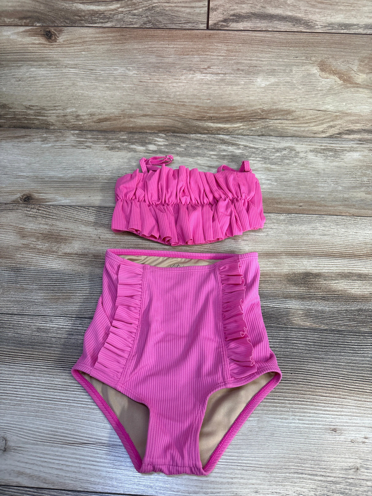 Kortni Jeane 2pc Ribbed Ruffle Bikini Set Pink sz 4/5T