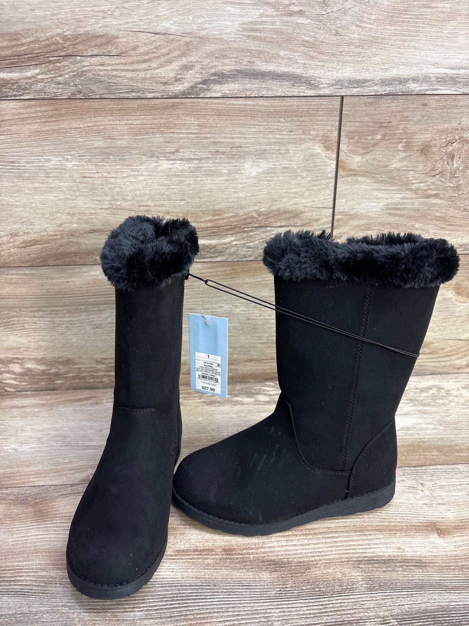NEW Cat & Jack Nina Shearling Style Tall Boots Black sz 1Y