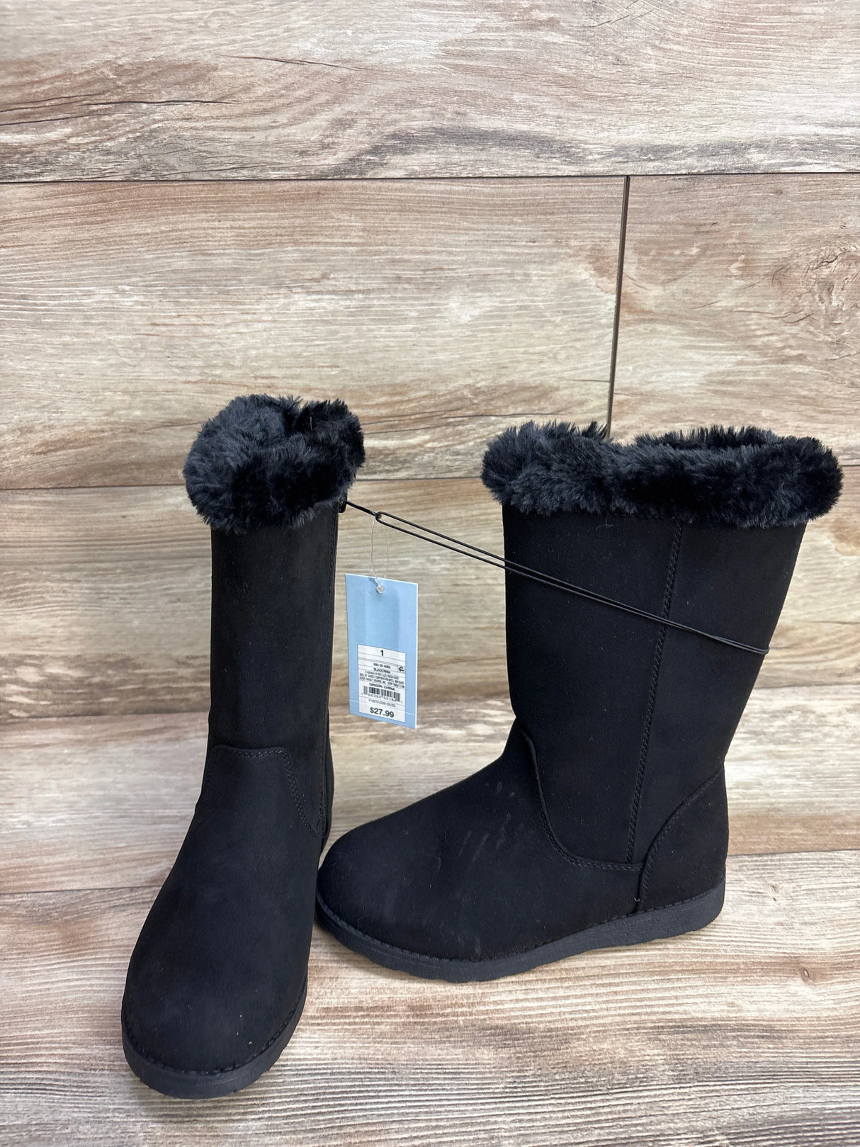 NEW Cat & Jack Nina Shearling Style Tall Boots Black sz 1Y