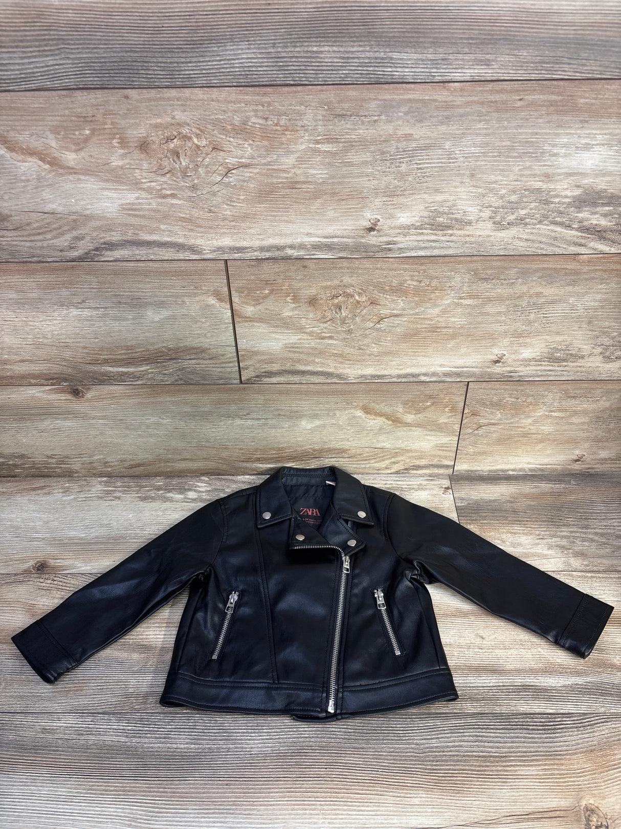 Zara Faux Leather Biker Jacket Black sz 18-24m