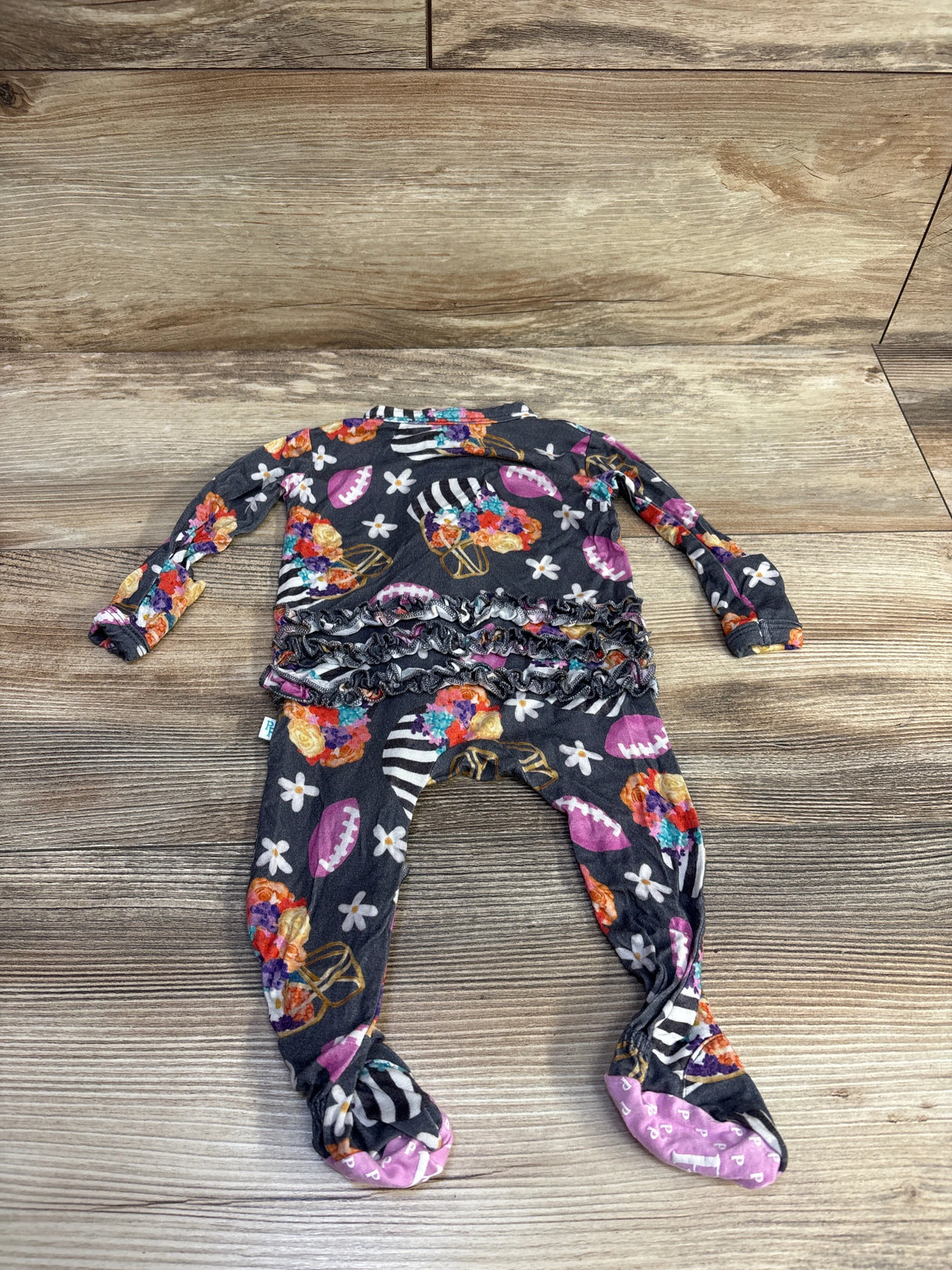 Posh P. Ruffle Football Footie Grey sz Newborn - Me n Mommy To Be
