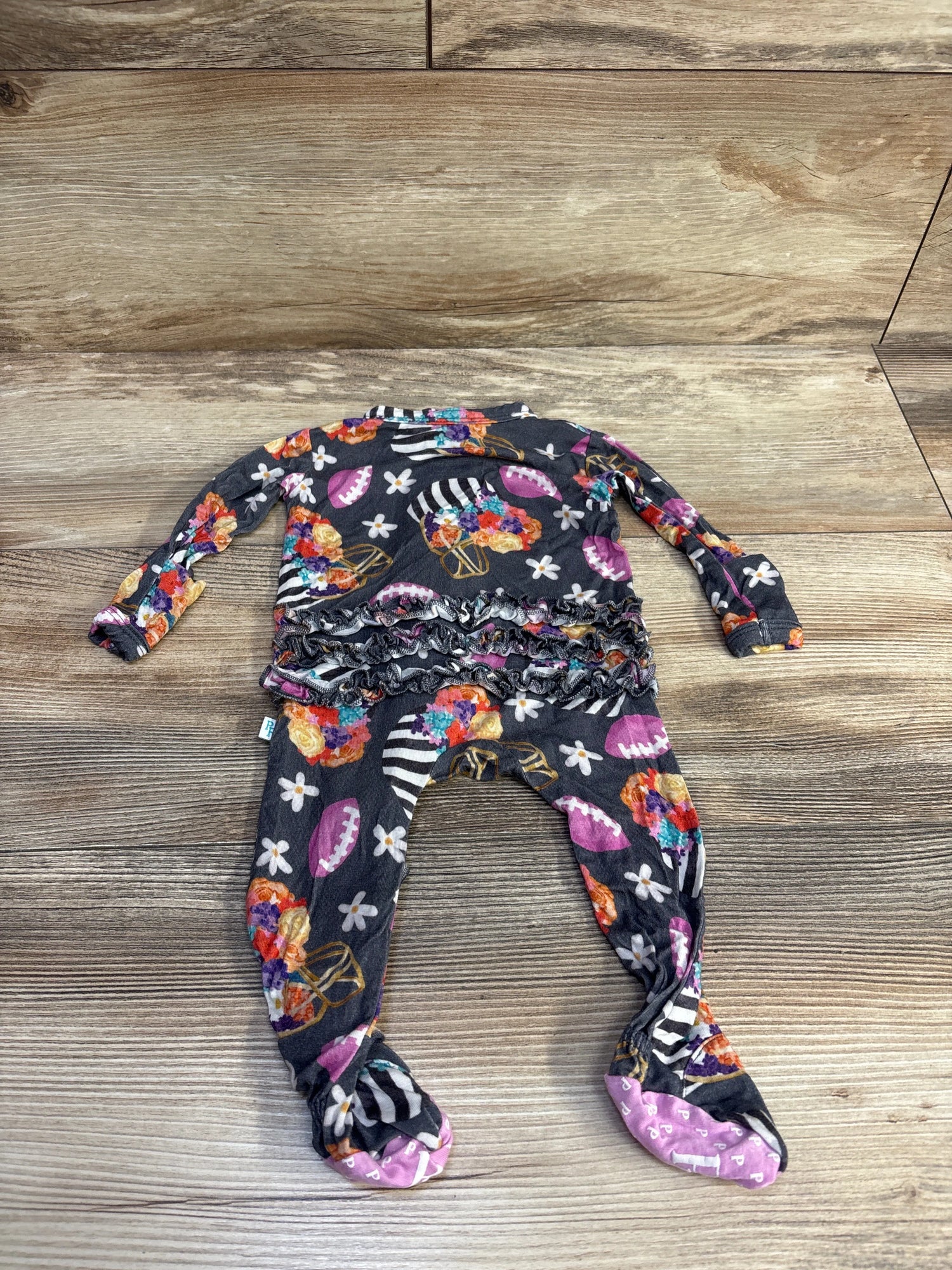 Posh P. Ruffle Football Footie Grey sz Newborn - Me n Mommy To Be