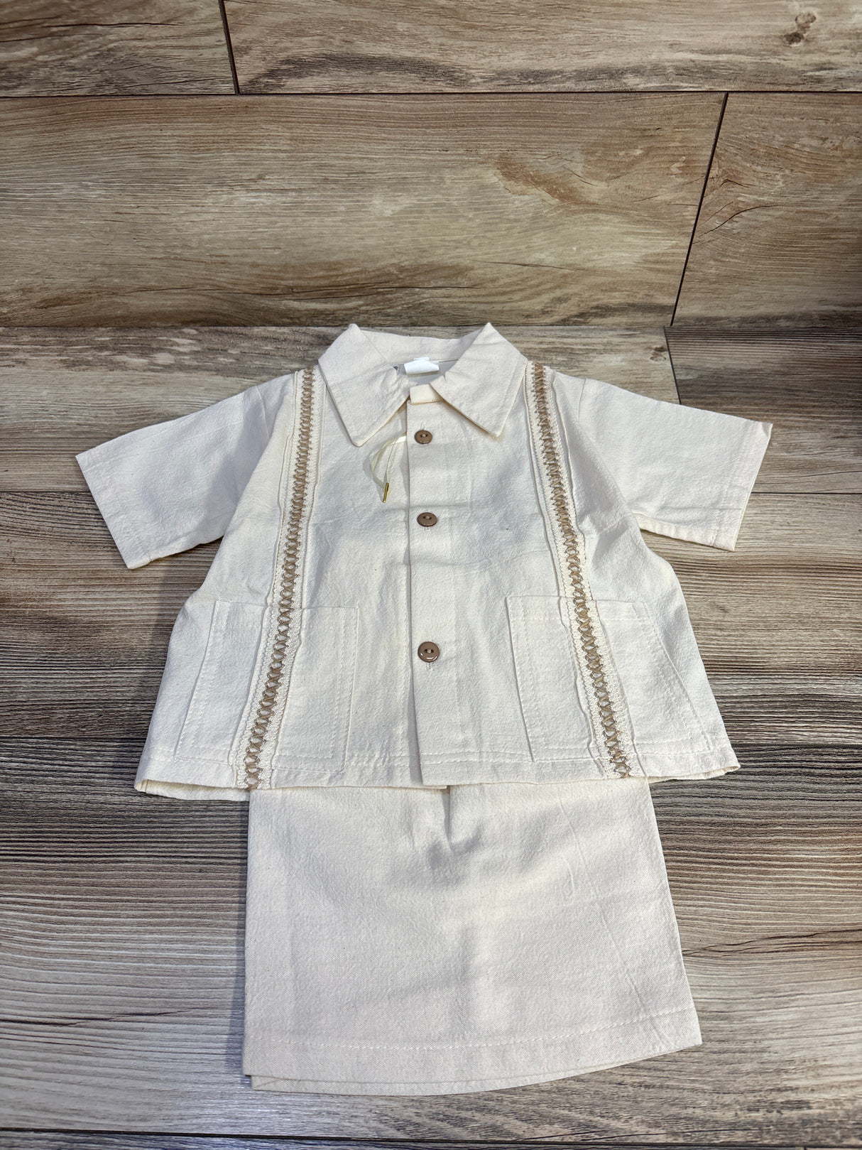 NWOT Handmade Linen Guayabera 2pc Set Ivory sz 3T