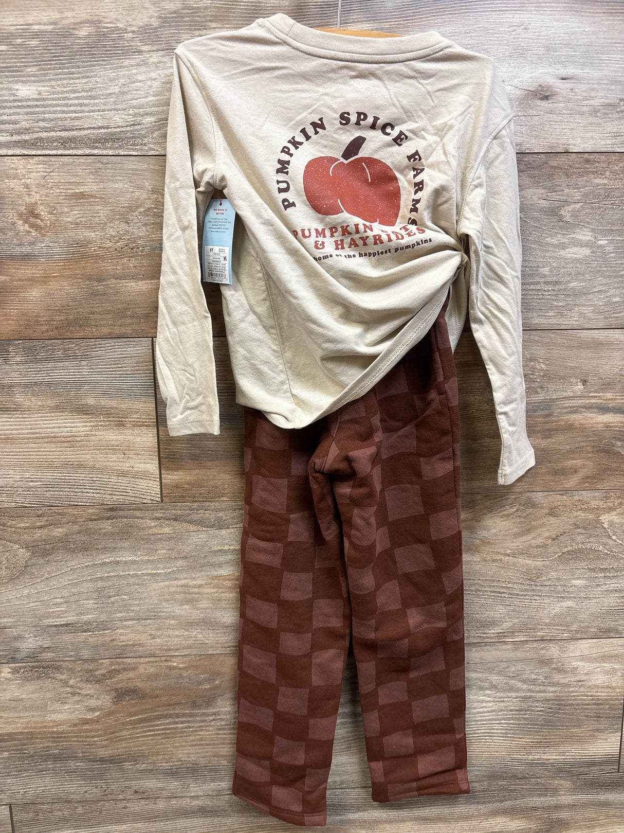 NEW Cat & Jack 2pc Pumpkin Long Sleeve Shirt & Joggers Set Beige sz 5T
