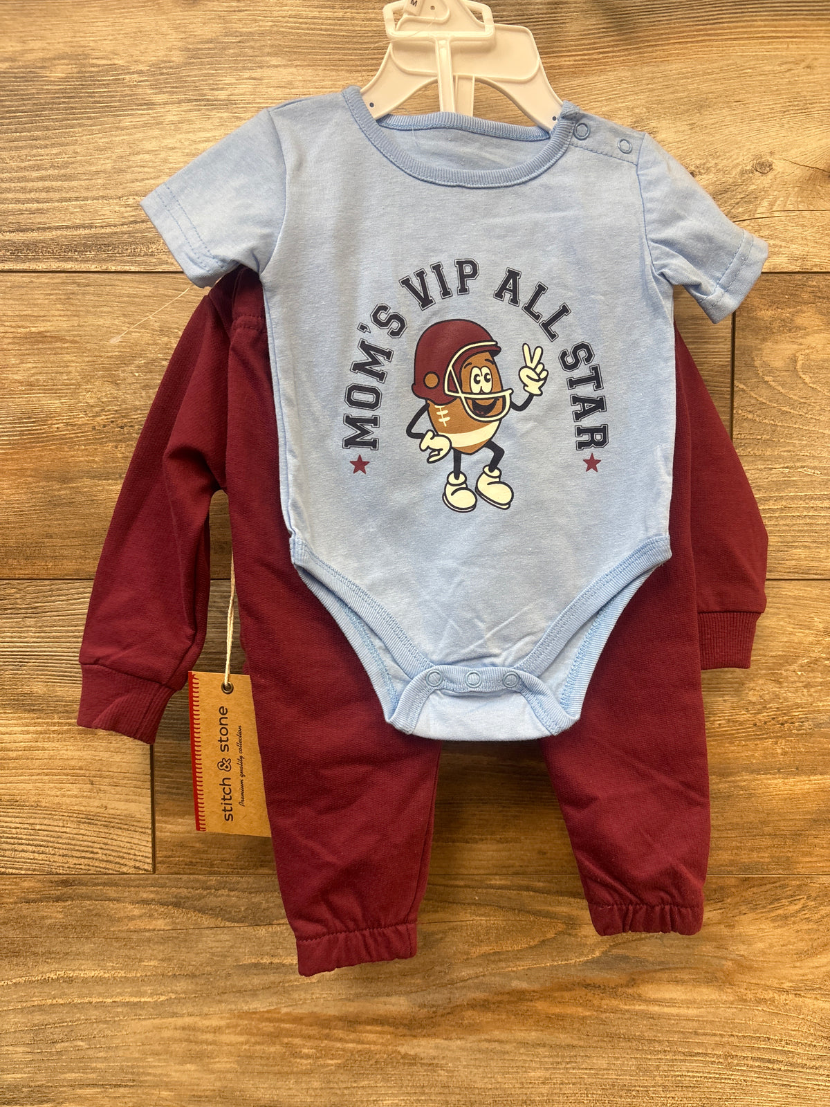 NEW Stitch + Stone 3pc Mom's VIP All-Star Zip Sweatshirt, Joggers, & Bodysuit Maroon sz 6m