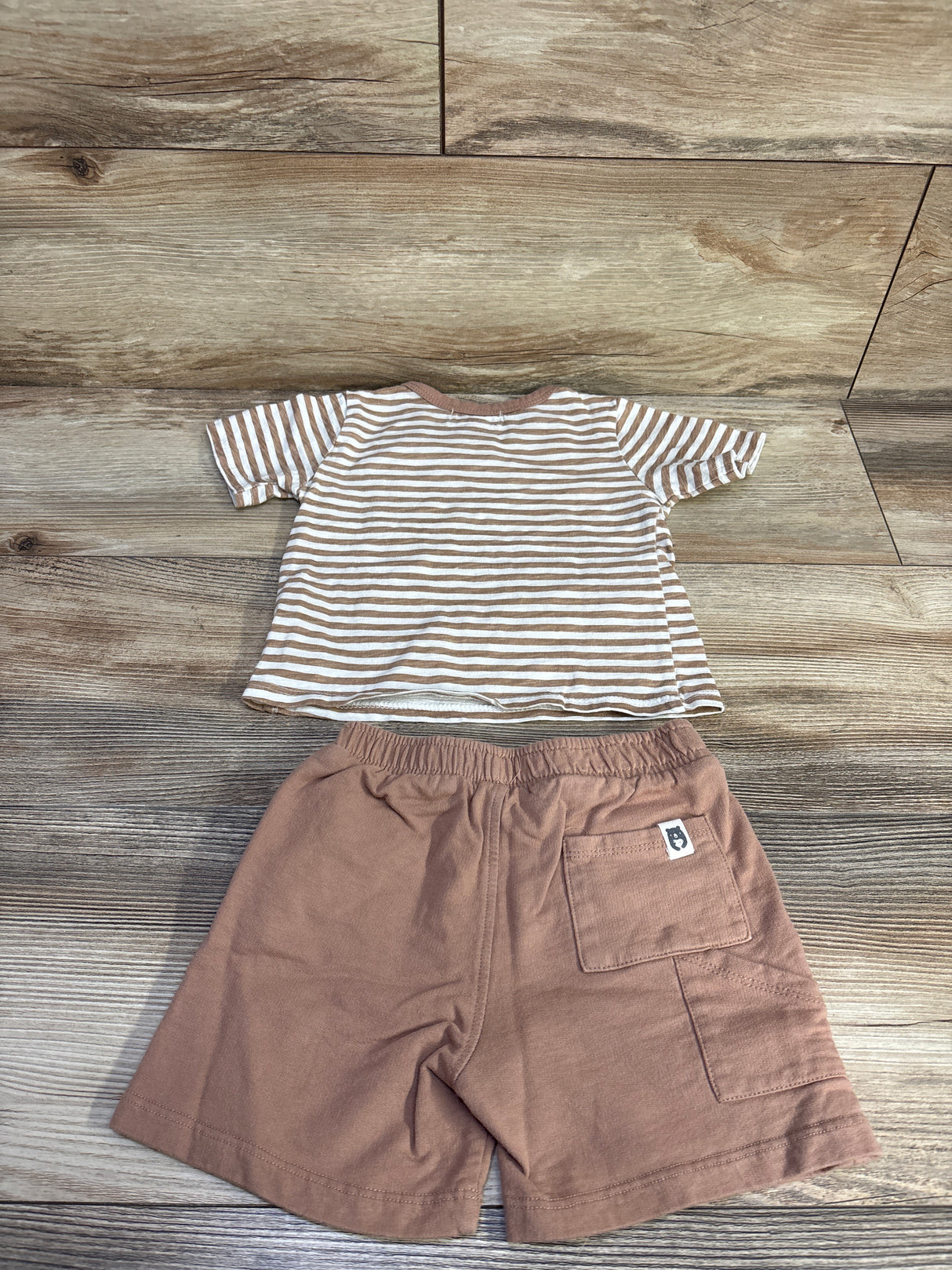 Rabbit + Bear Organic 2pc Striped Shirt & Shorts Set Brown sz 3T