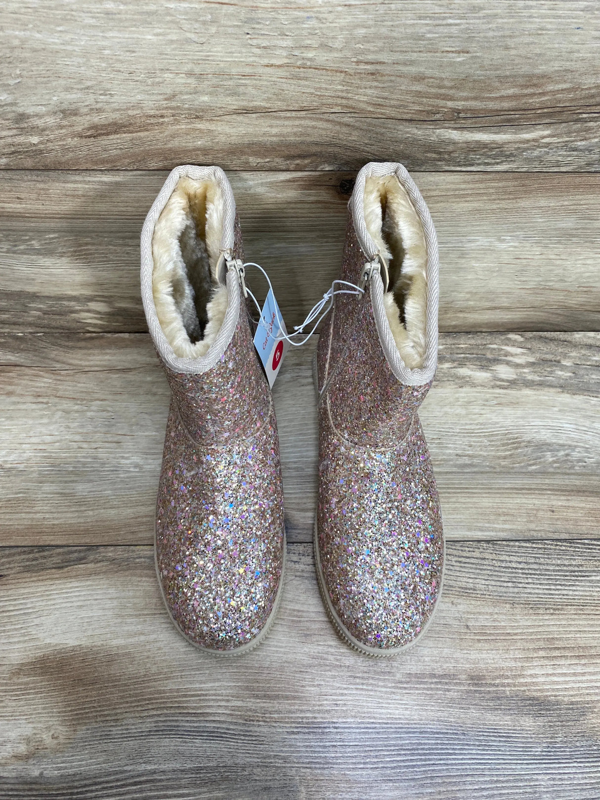 NEW Cat & Jack Holland Shearling Style Boots Gold Sz 5Y - Me n Mommy To Be