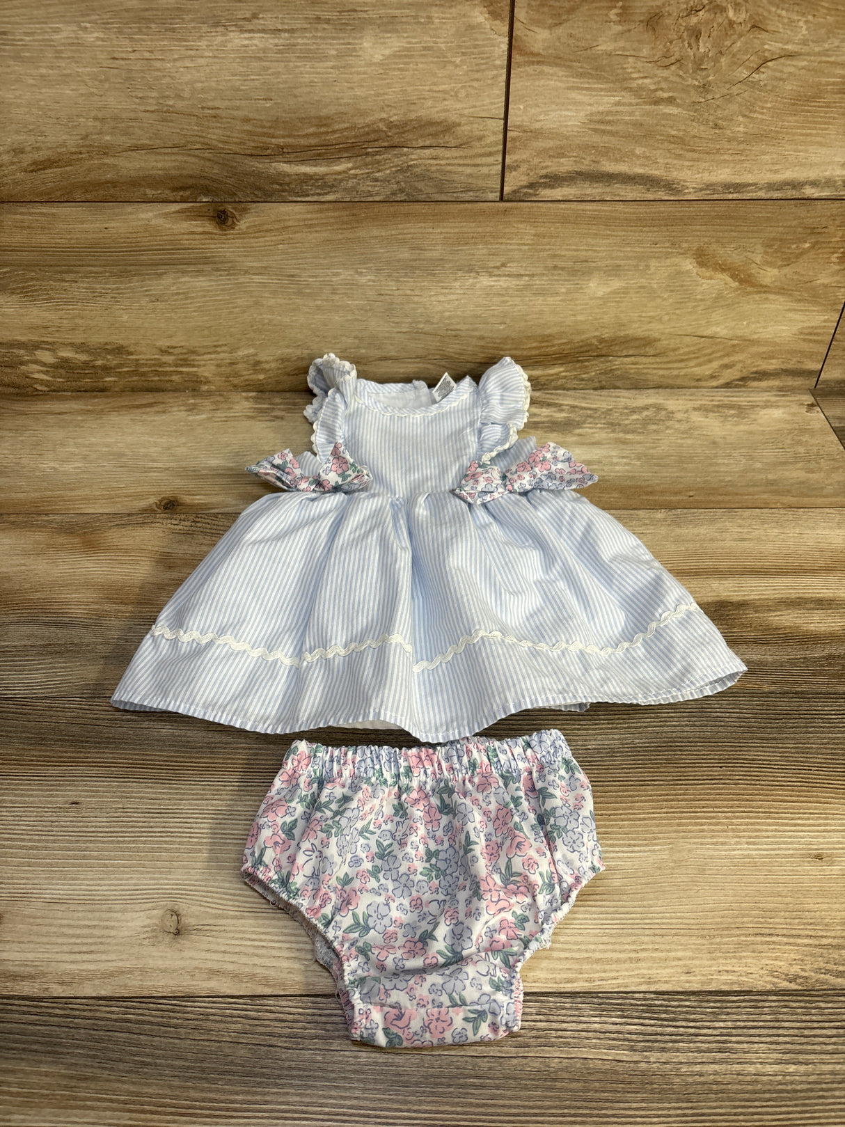 Draper James 2pc Striped Ruffle Dress & Floral Bloomers Set Blue sz 6/9m