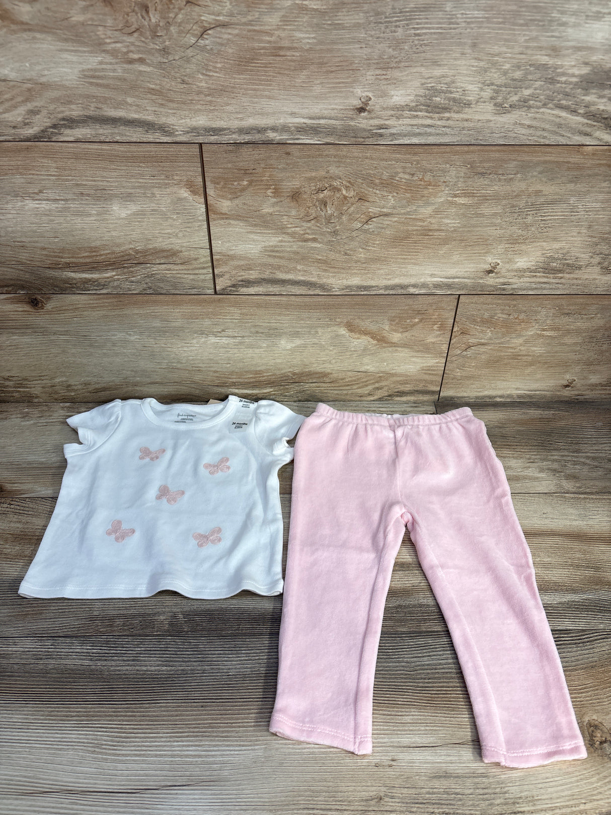 NEW First Impressions 2pc Embroidered Butterfly Shirt & Pants White sz 24m