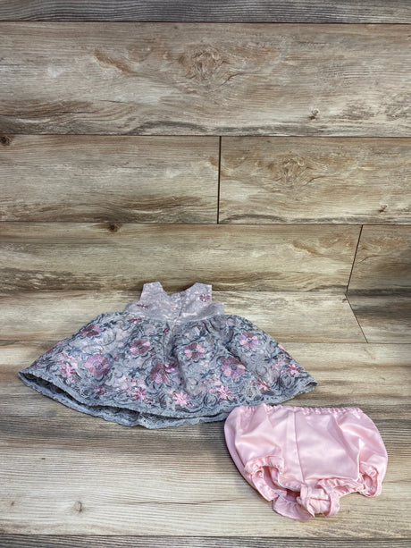 Laura Ashley 2pc Lace Floral Dress & Bloomers Grey sz 3-6m - Me n Mommy To Be