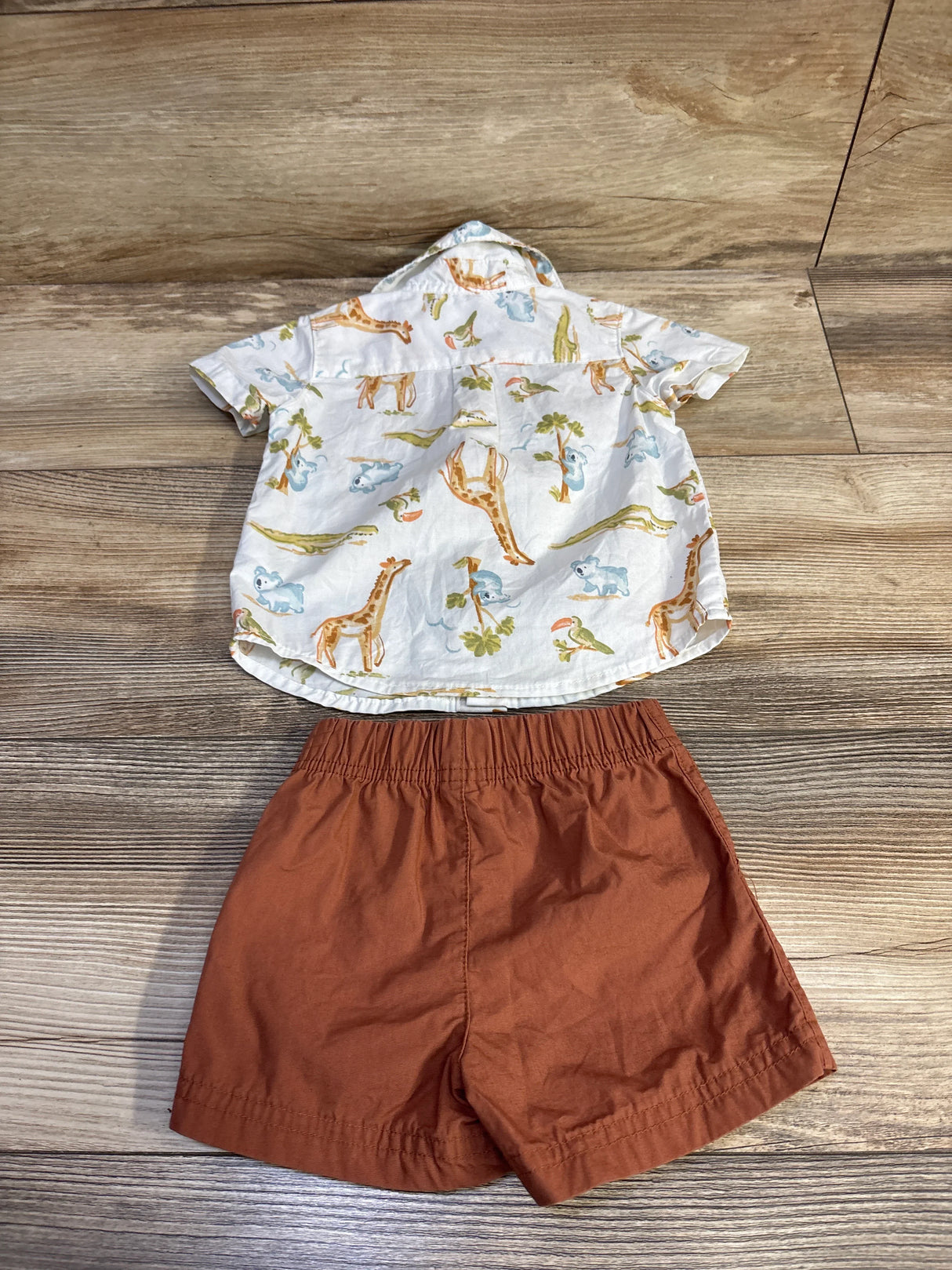 Just One You 2pc Animal Button Up Shirt & Shorts Set White sz 6m
