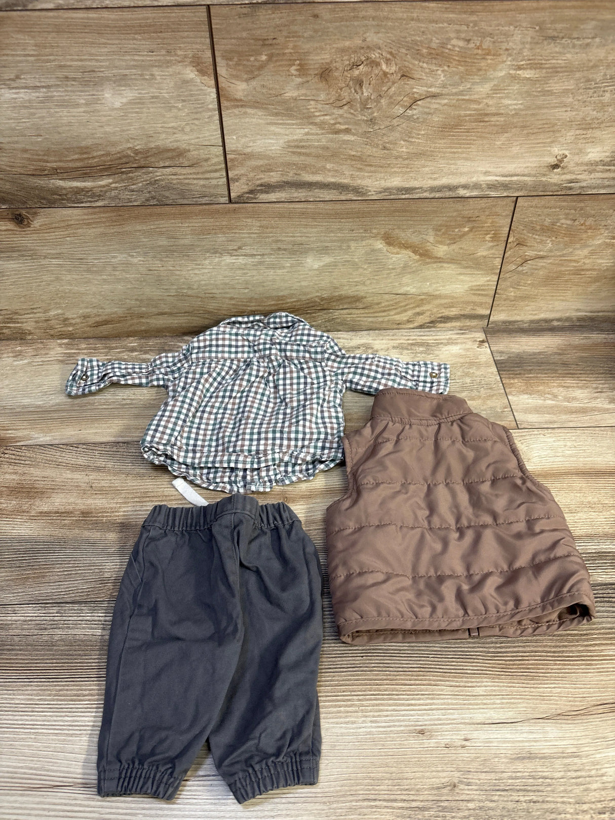Just One You 3pc Puffer Vest Set Brown sz Newborn