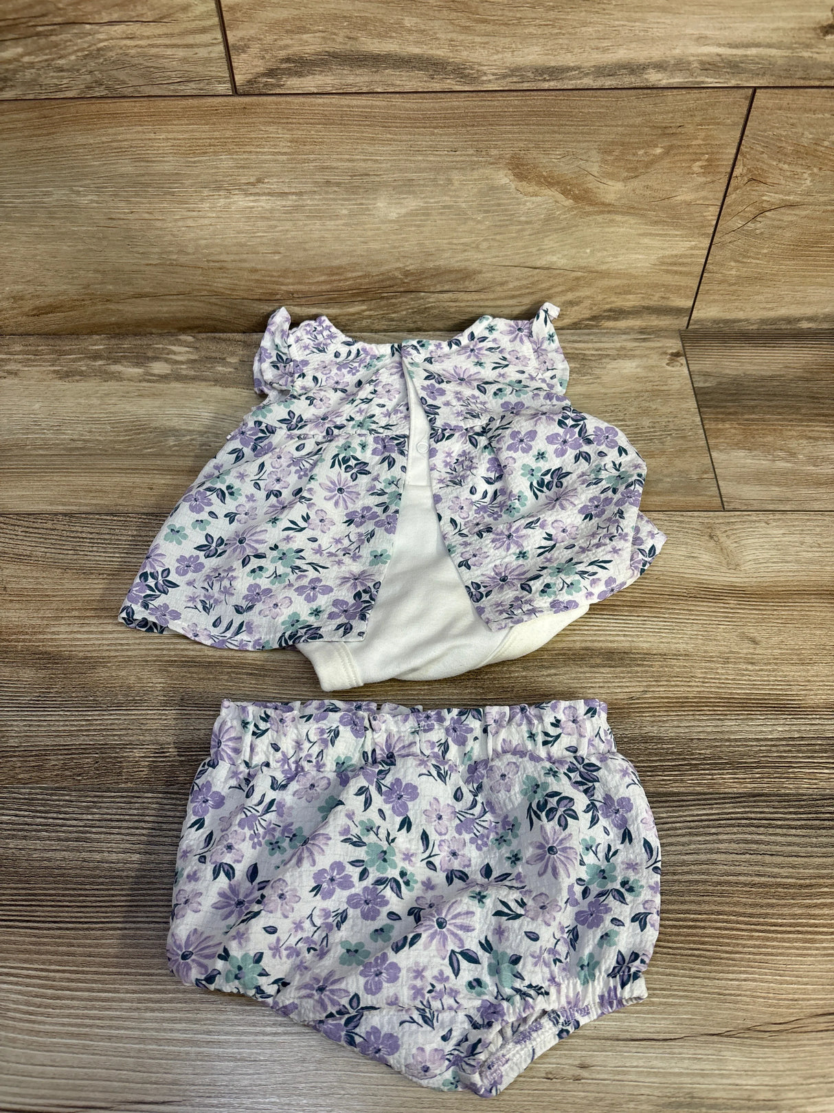 Nicole Miller 2pc Floral Bodysuit Dress & Bloomers Set White sz 3/6m