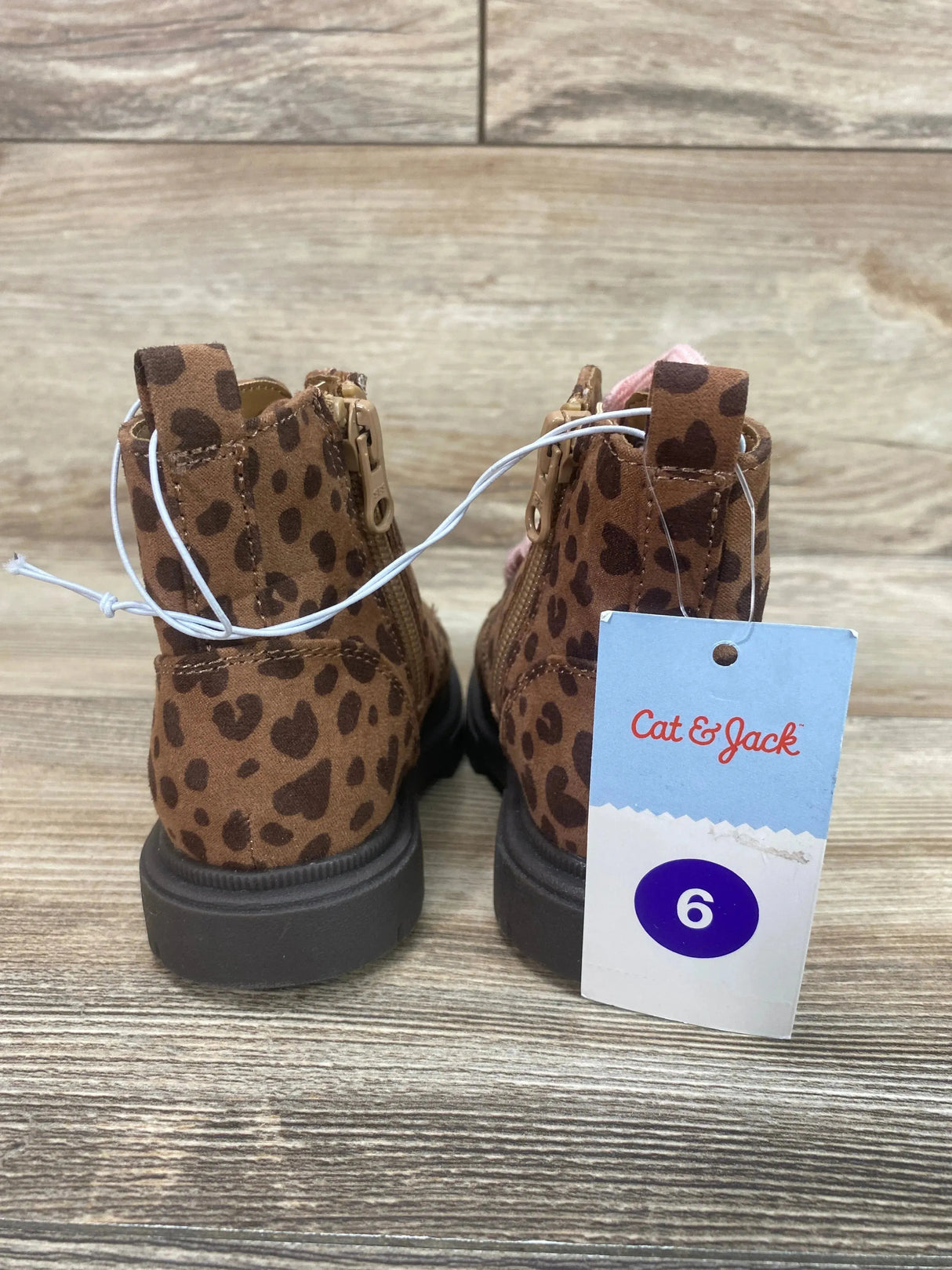NEW Cat & Jack Toddler Girls' Amaya Zipper Leopard Print Combat Boots Brown Sz 6c - Me n Mommy To Be