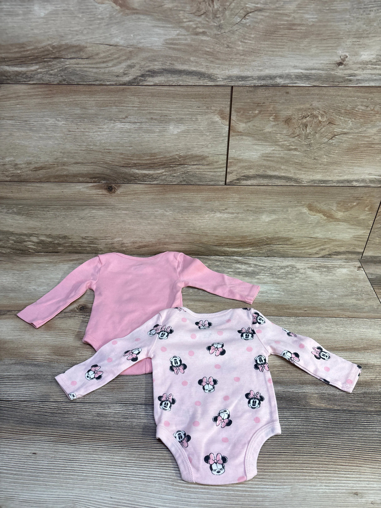 Disney Baby 2pk Long Sleeve Minnie Mouse Bodysuits Pink sz 0/3m