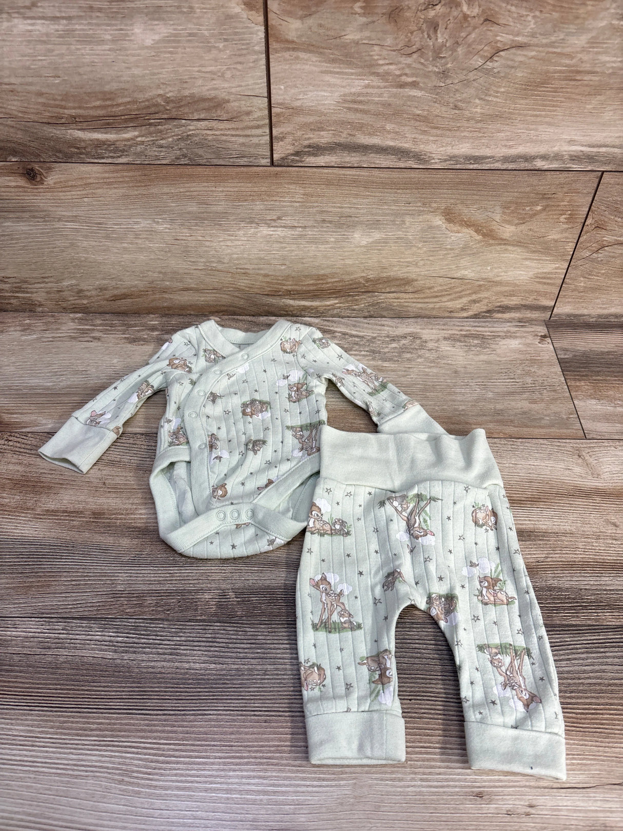 Disney Baby 2pc Bambi Kimono Bodysuit & Pants Set Green sz Newborn