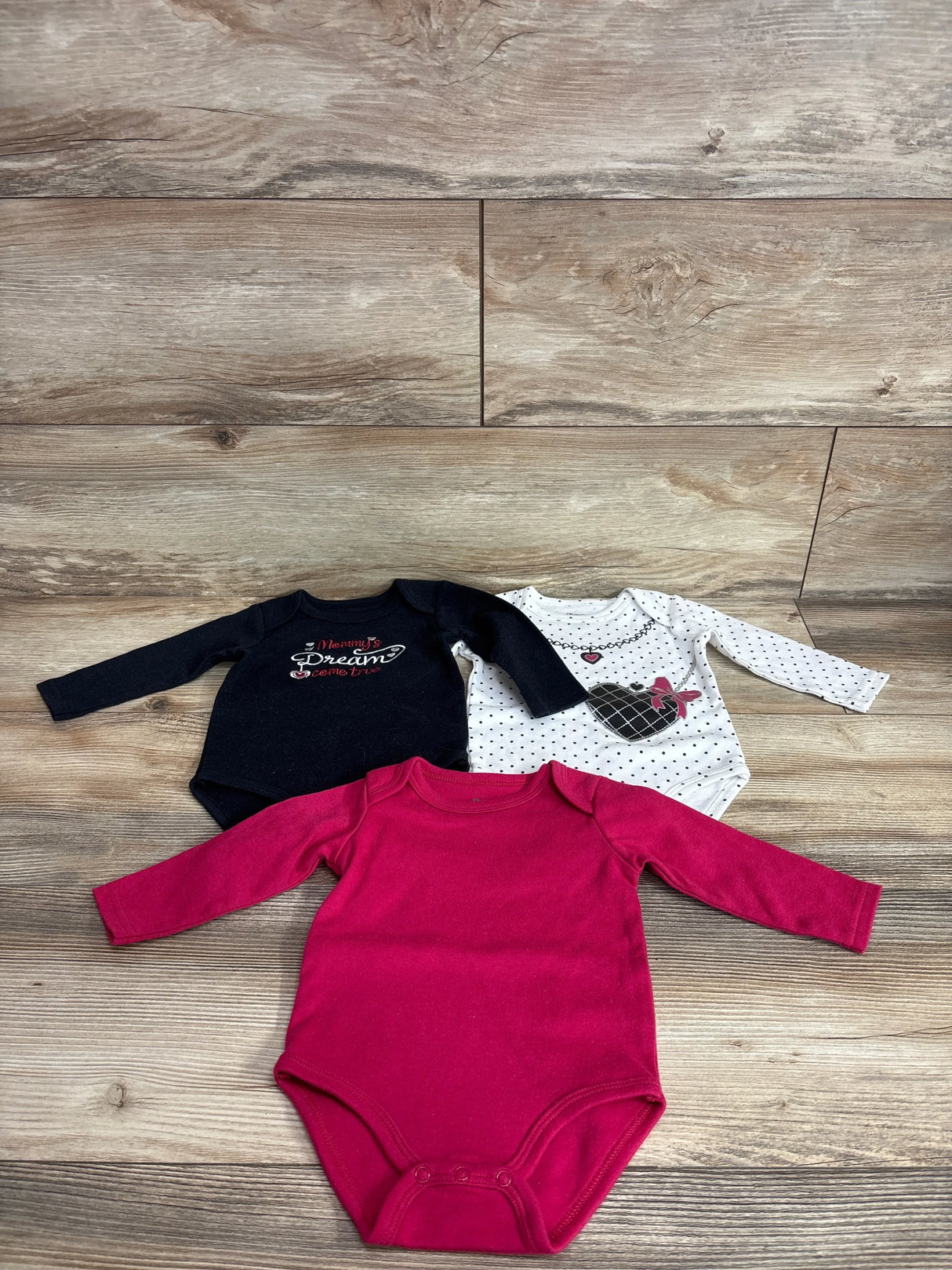 Princess Rose 3Pk Long Sleeve Bodysuits Pink sz 3-6m