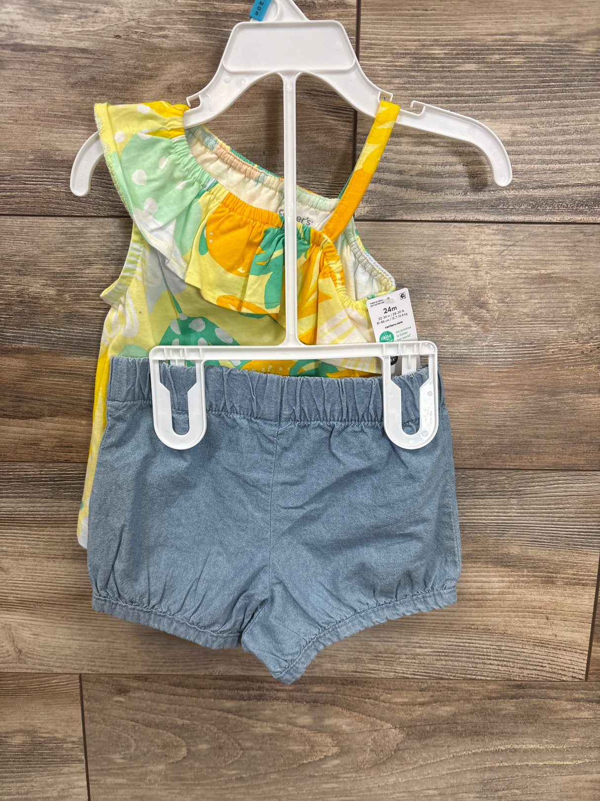 NEW Carter's 2pc Off The Shoulder Top & Chambray Shorts Set Yellow sz 24m