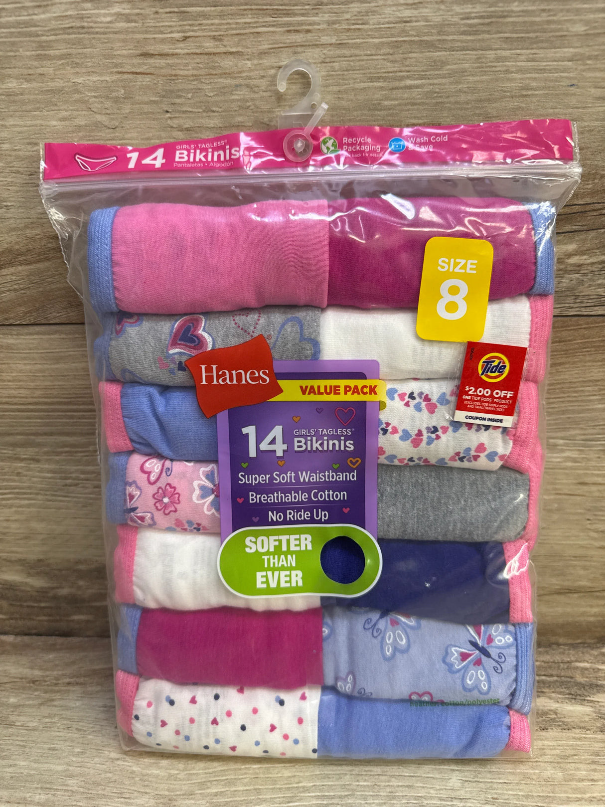 NEW Hanes Girls' Tagless Bikinis 14pk sz 8
