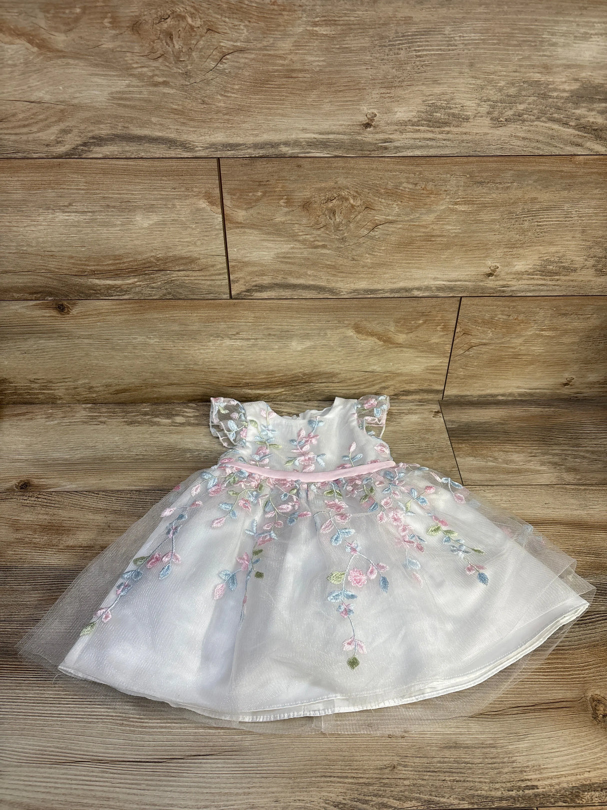 Rare Editions Embroidered Floral Tulle Dress White sz 18m