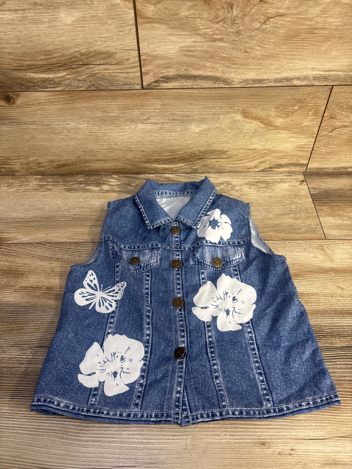 Shein Denim-Look Button-Up Sleeveless Shirt Blue sz 4/5T