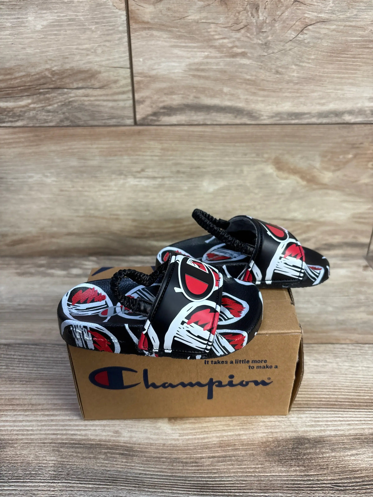 NEW Me n Mommy To Be black comic print slide sandals size 5c on branded shoe box