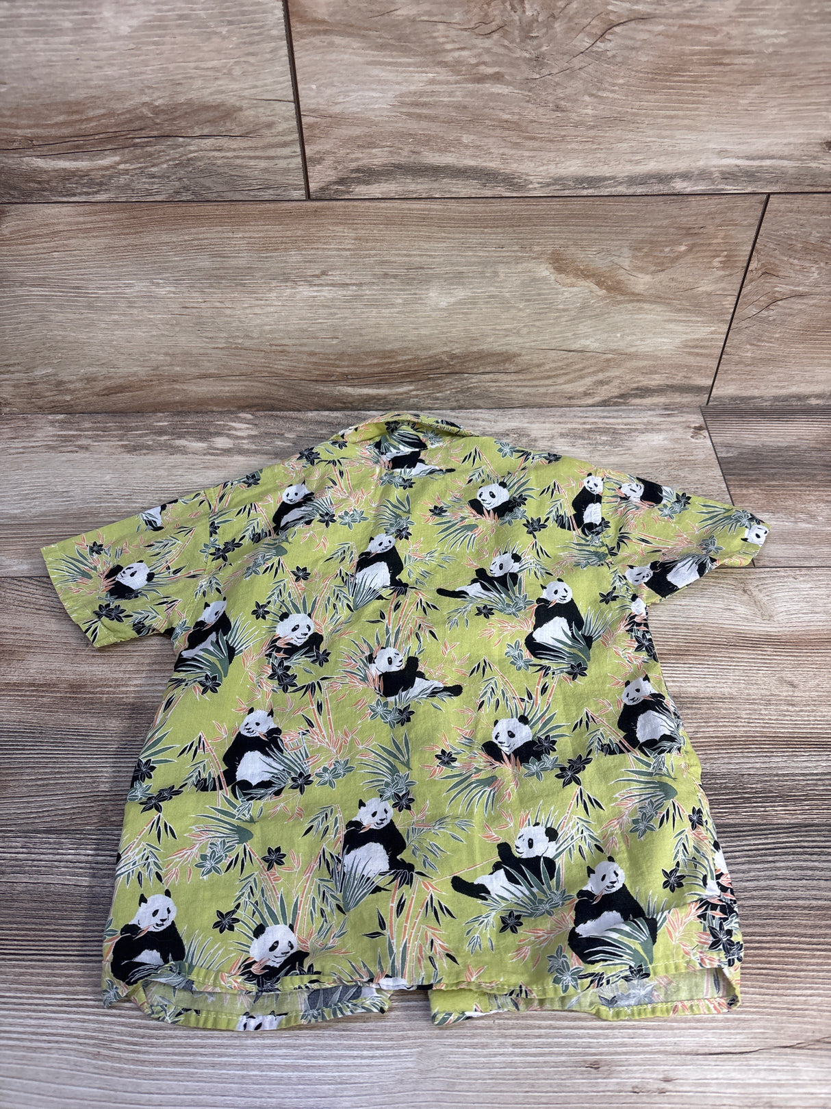 Zara Panda Print Button-Up Shirt Green sz 3-4T