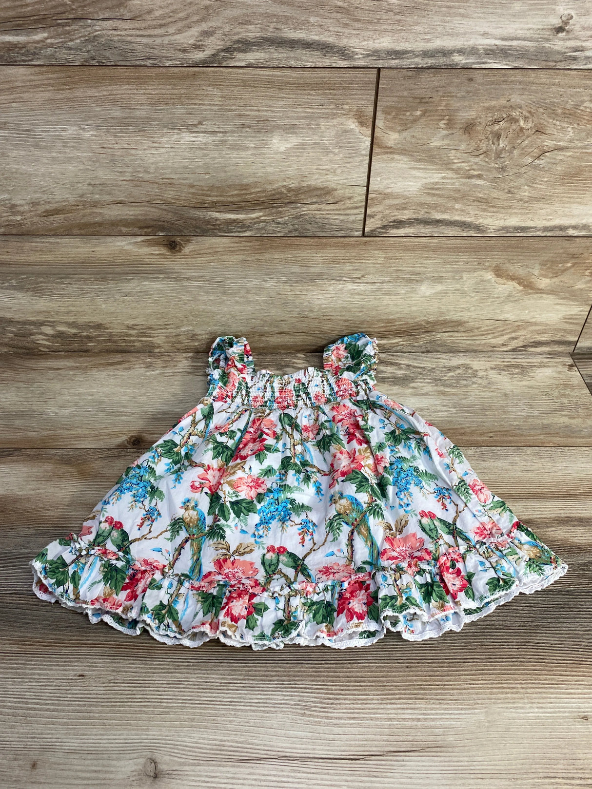 Janie and Jack Smocked Tropical Floral Dress White sz 12-18m - Me n Mommy To Be