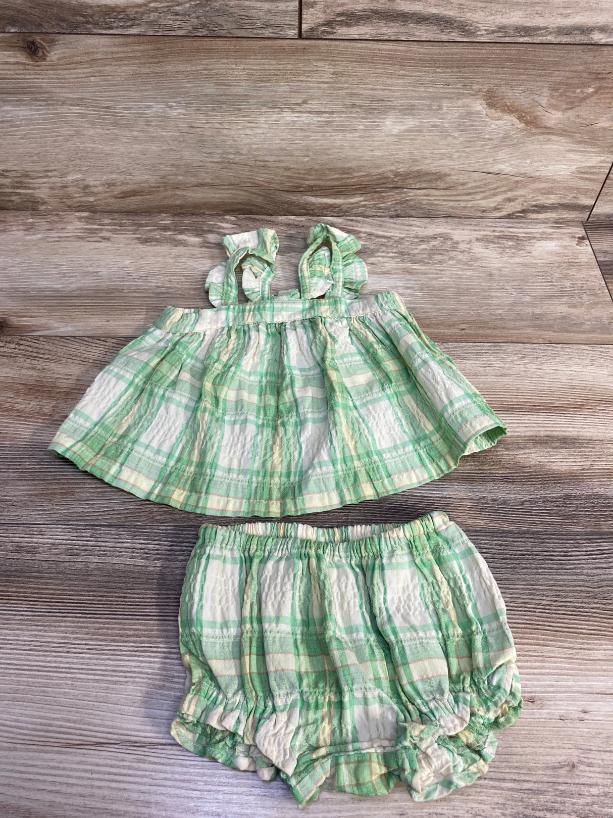 Old Navy 2pc Plaid Top & Bottoms Green sz 6-12m - Me n Mommy To Be