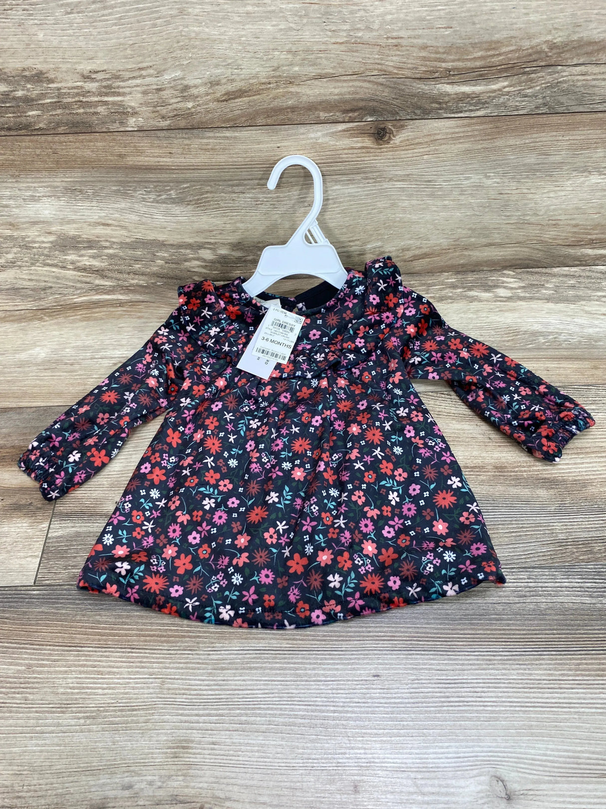 NEW First Impressions Black Scarlet Crush Velour Floral Dress sz 3-6m - Me n Mommy To Be