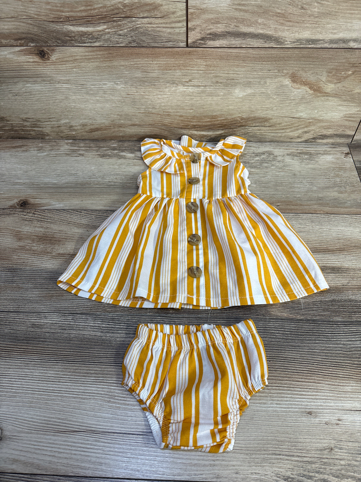 Little Lass 2pc Striped Button-Front Dress & Bloomers Set Yellow sz 0-3m