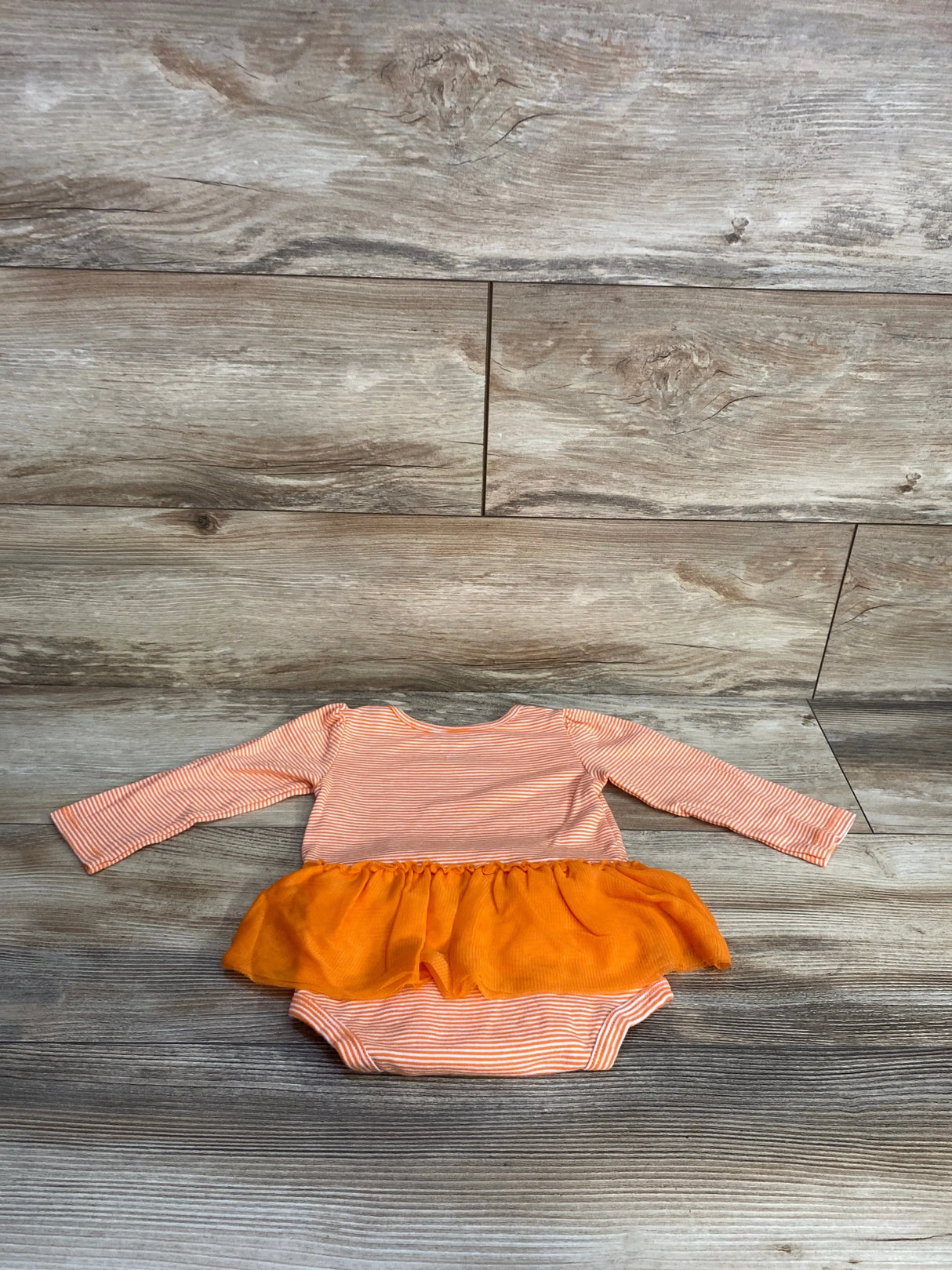 Orange striped baby onesie with ruffle skirt, kids clothing resale