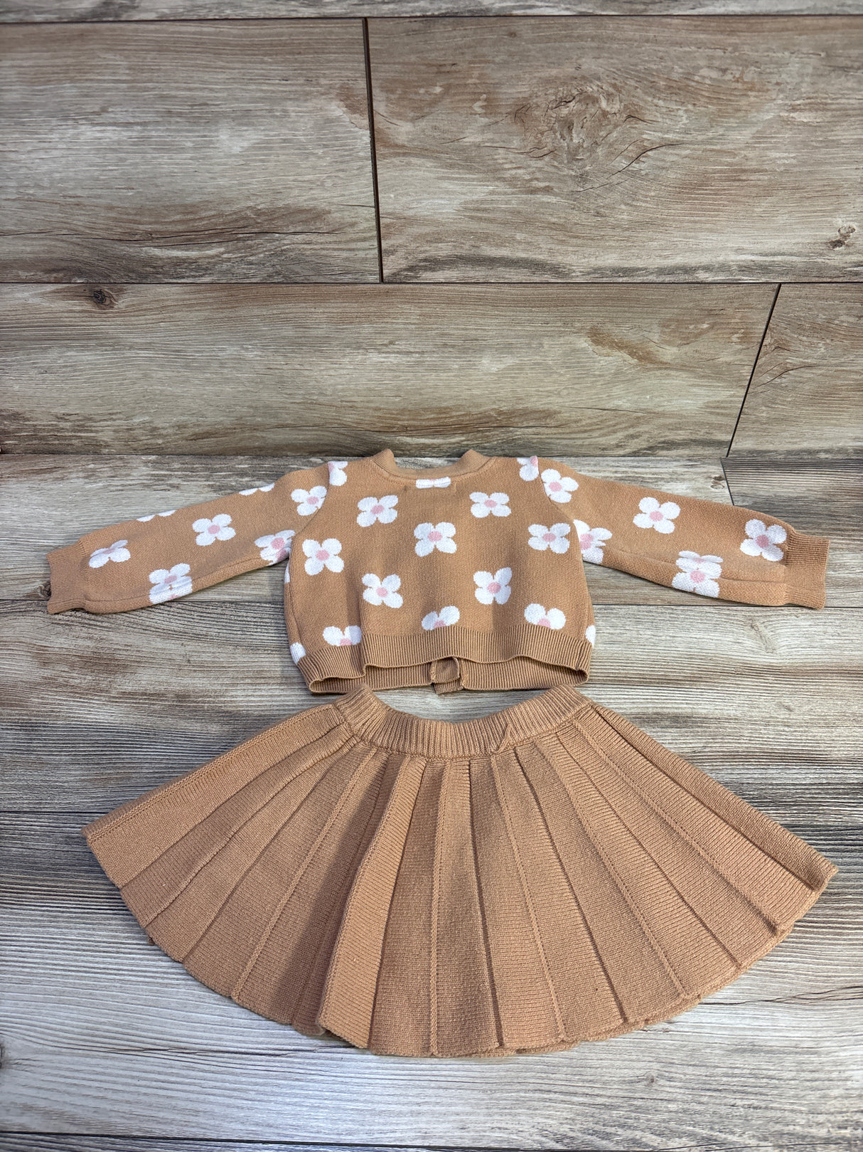 Happily Grey 2pc Floral Knit Cardigan & Skirt Set Brown sz 12m