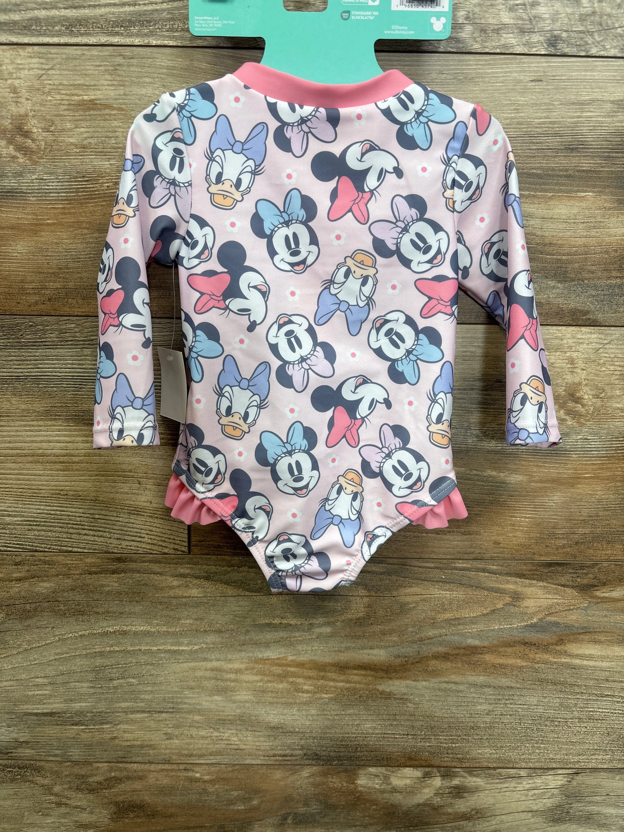 NEW Disney Baby Minnie & Daisy Long Sleeve One Piece Rash Guard Pink sz 9m