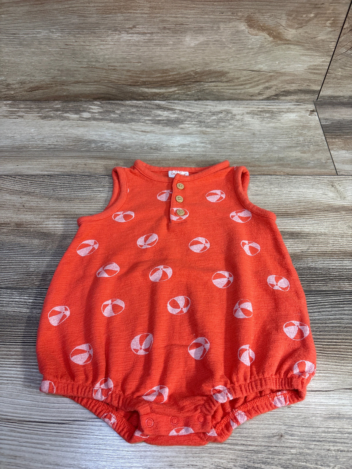 Cat & Jack Beach Ball Henley Bubble Romper Orange sz 6-9m