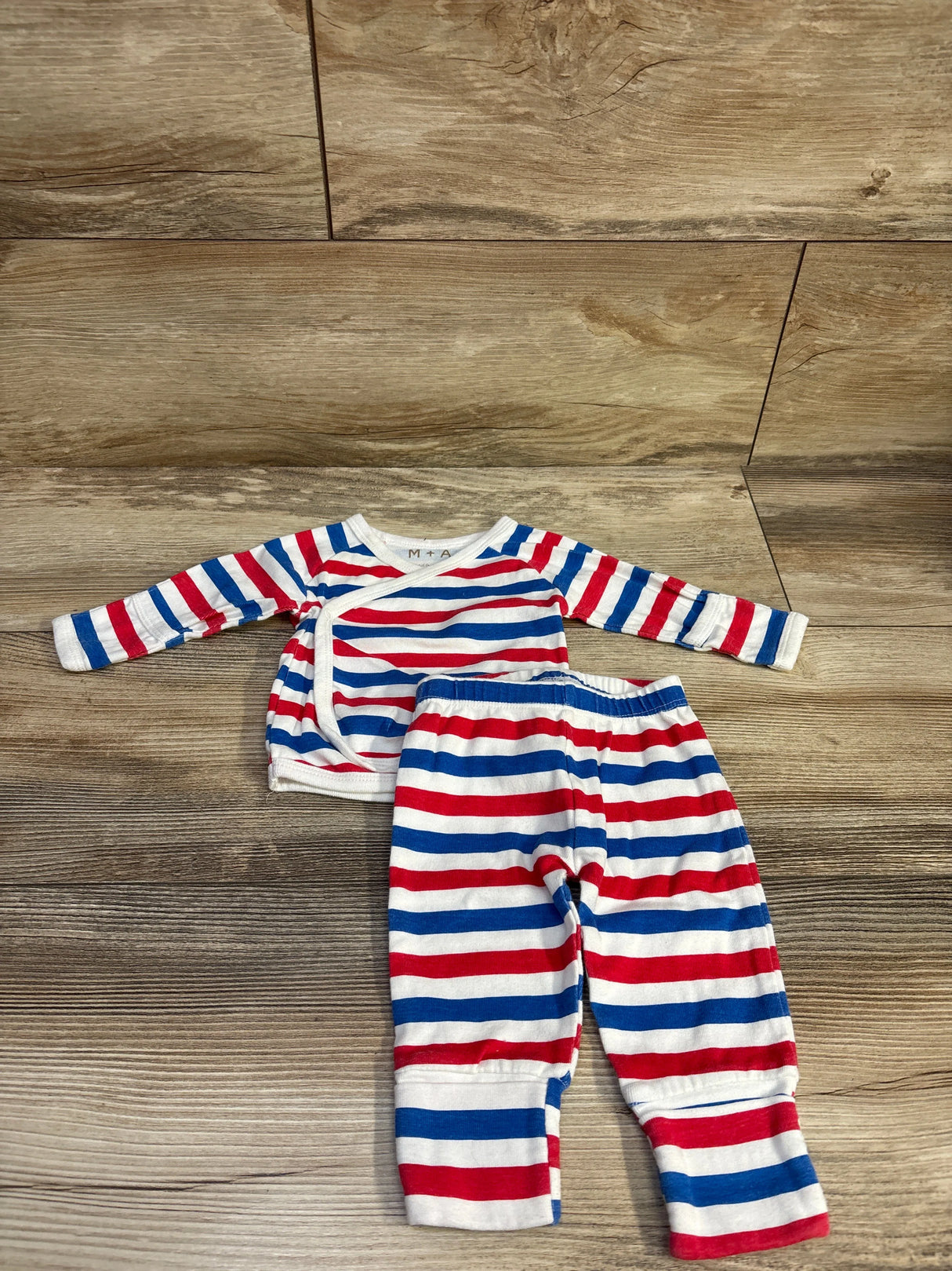 M + A by Monica + Andy 2pc Striped Kimono Top & Pants Set White sz 0-3m